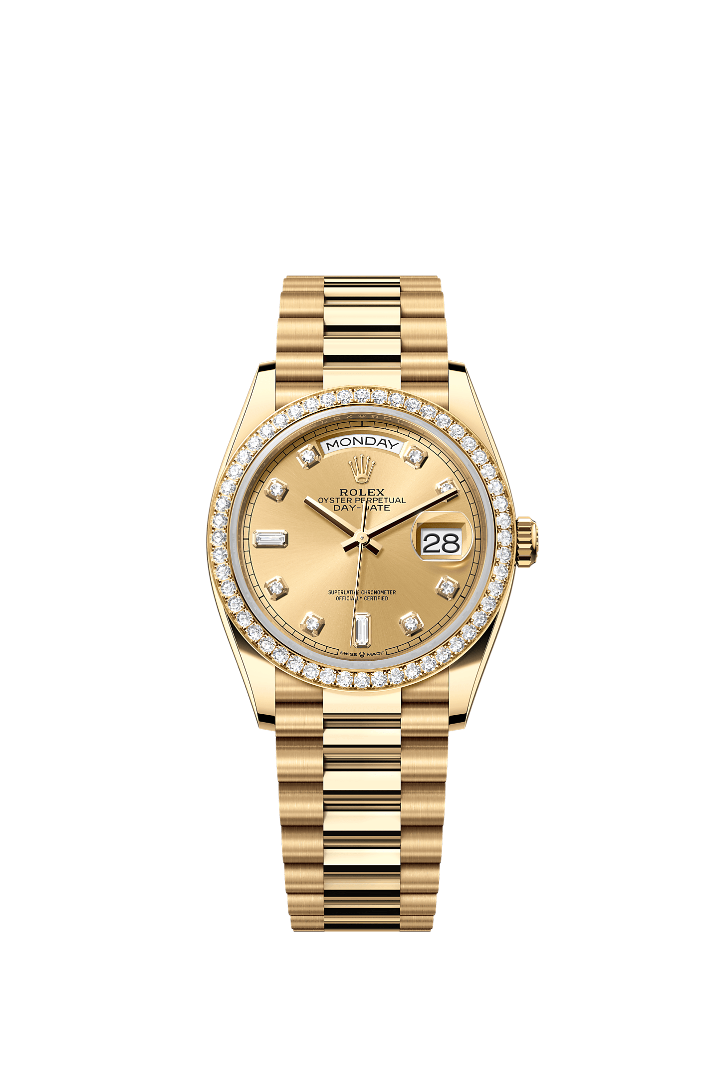 Day-Date 36, Oyster, 36 mm, yellow gold and diamonds, Dial : Champagne-colour set with diamonds, Rolex
