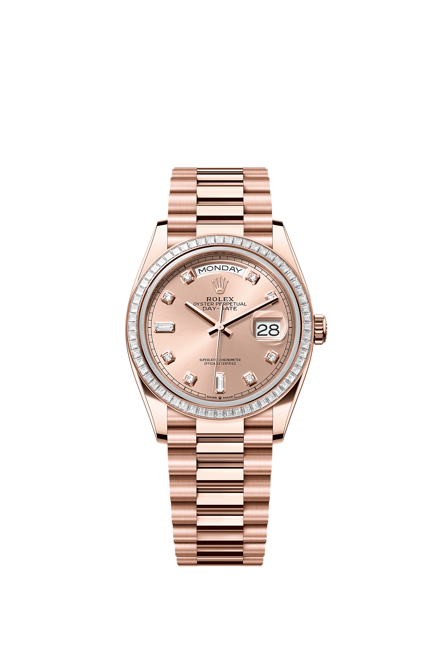Day-Date 36, Oyster, 36 mm, emas Everose dan berlian, Permukaan : Warna ros dipasangkan dengan berlian, Rolex