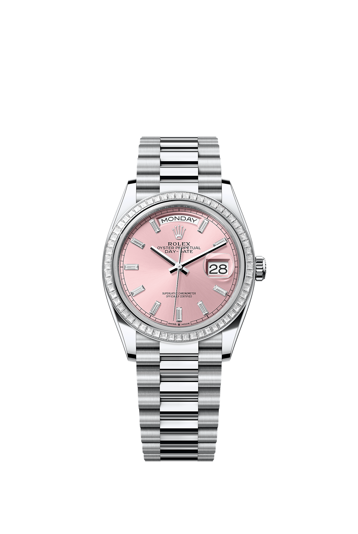 Day-Date 36, Oyster, 36 mm, platinum dan berlian, Permukaan : Merah jambu bertatahkan berlian, Rolex