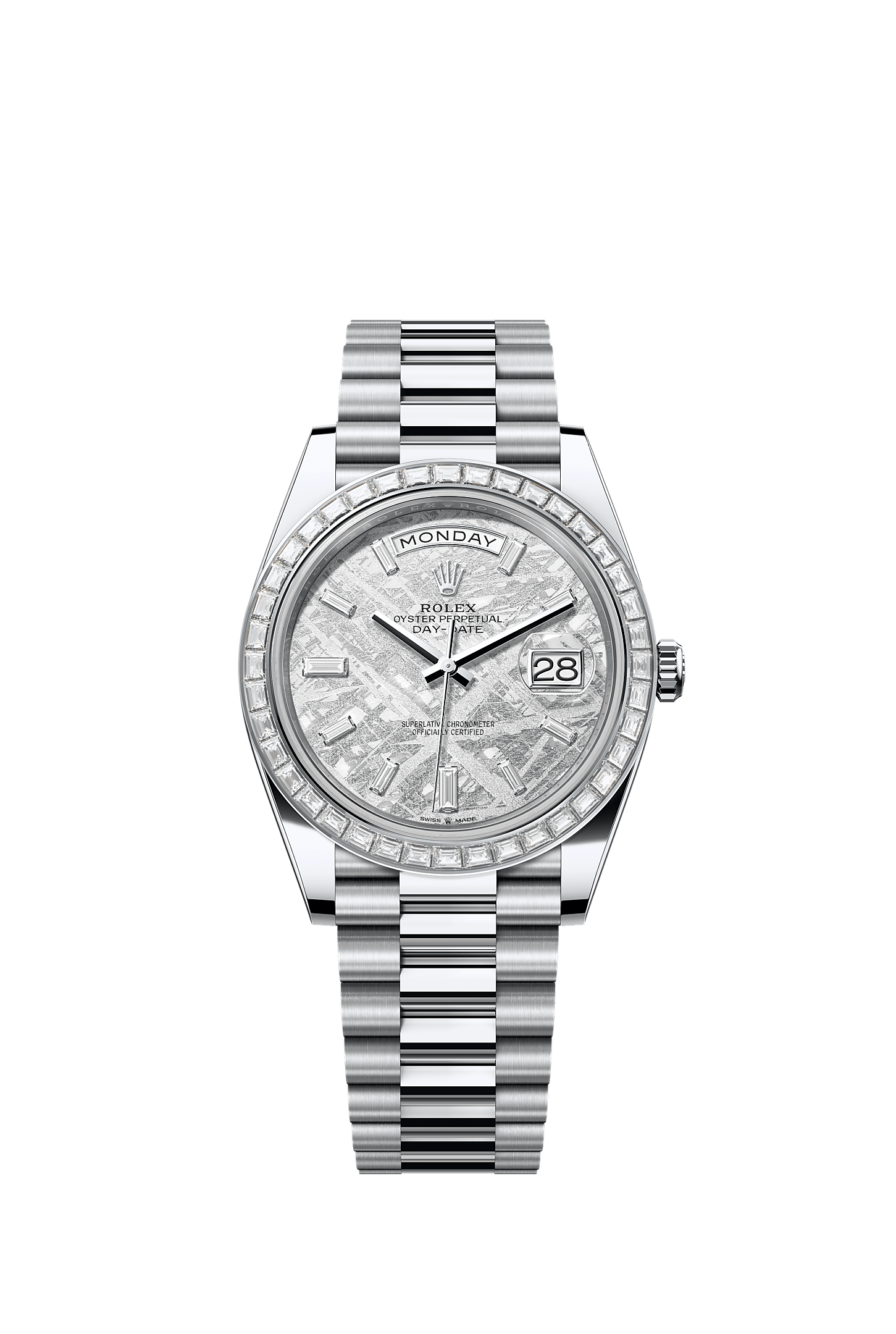 Day-Date 40, Oyster, 40 mm, platinum and diamonds, Dial : Meteorite set with diamonds, Rolex