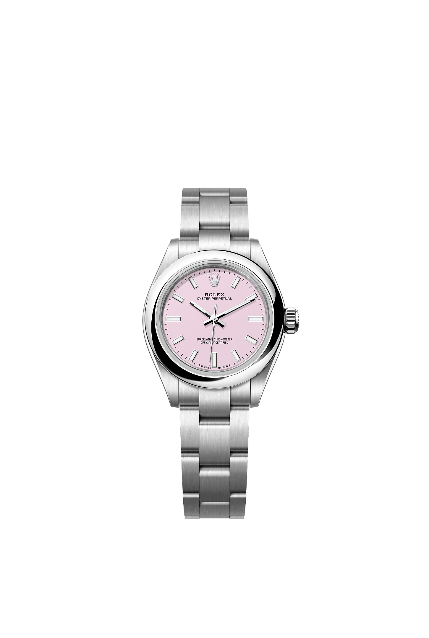Oyster Perpetual 28, Oyster, 28 mm, Oystersteel, Dial : Candy pink, Rolex