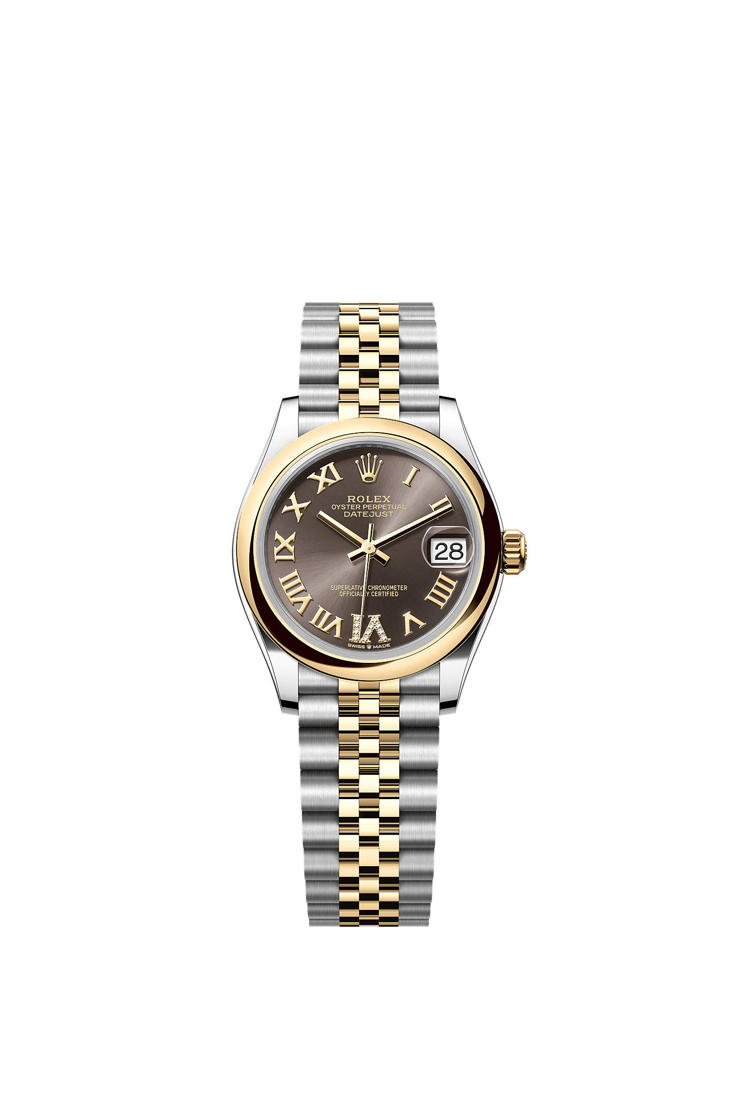 Datejust 31, اویستر، ۳۱ میلیمتری، اویستراستیل و طلای زرد, صفحه‌ : خاکستری تیره الماسنشان, Rolex