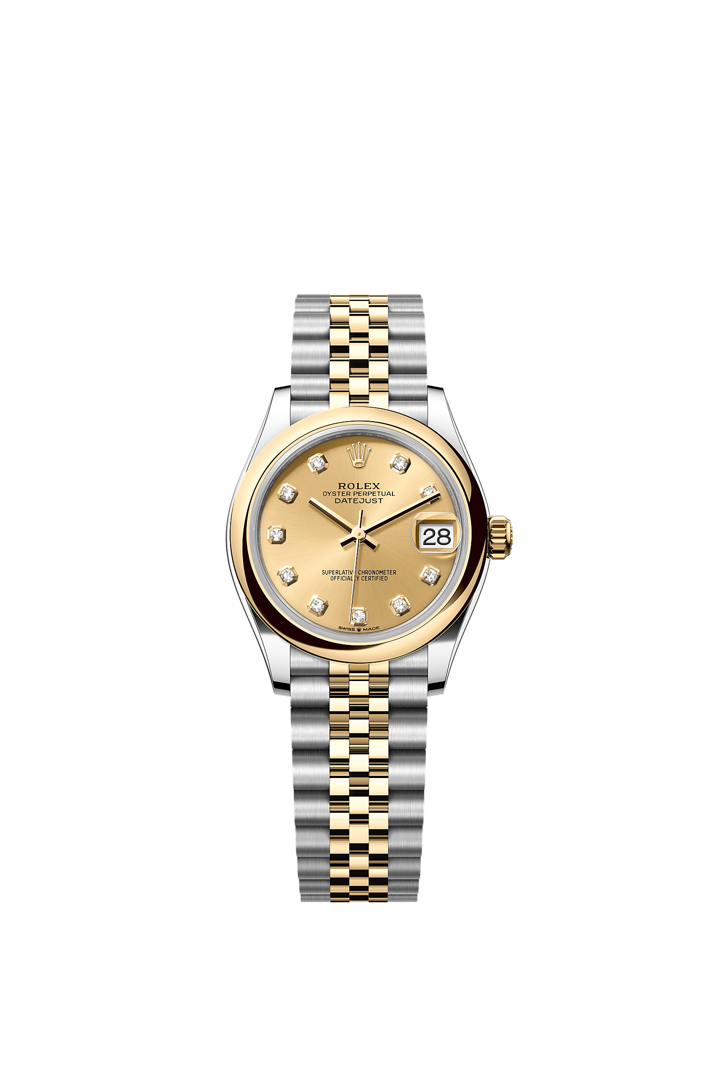 Datejust 31, Oyster, 31 mm, Oystersteel and yellow gold, Dial : Champagne-colour set with diamonds, Rolex