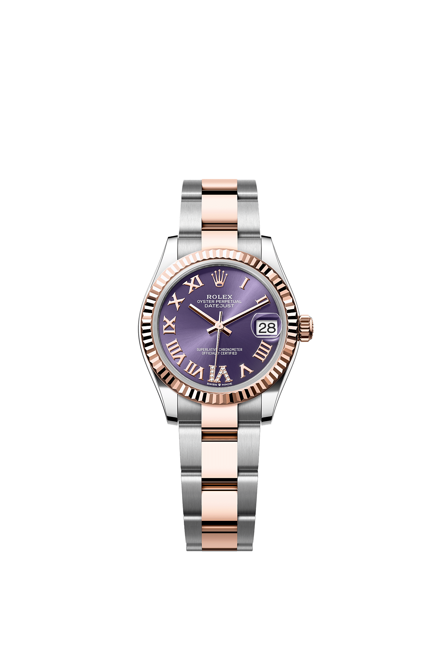 Datejust 31, Oyster, 31 мм, сталь Oystersteel и золото Everose, Циферблат : Цвета баклажана (Aubergine), бриллианты, Rolex