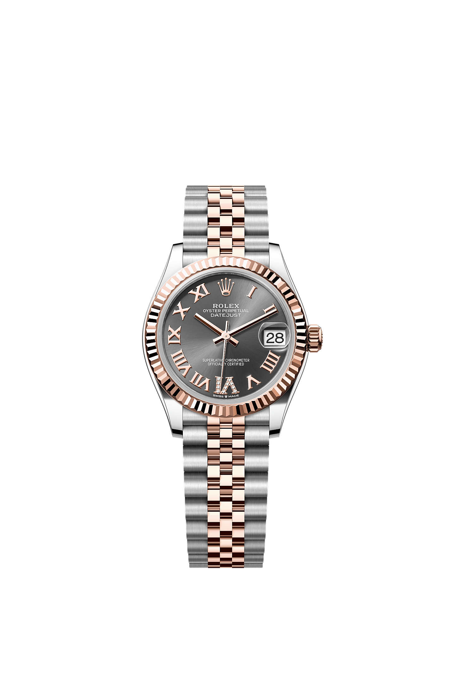 Datejust 31, Oyster, 31 мм, сталь Oystersteel и золото Everose, Циферблат : Темно-серый, бриллианты, Rolex