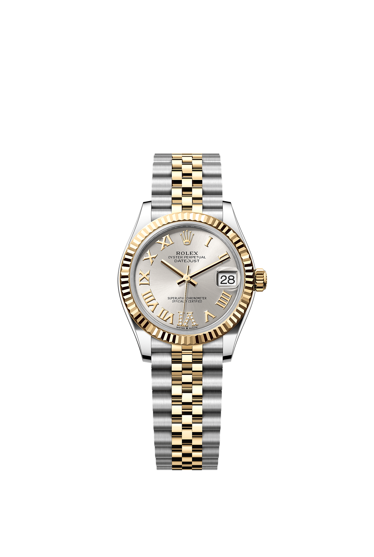Datejust 31, Oyster, 31 mm, Oystersteel and yellow gold, Dial : Silver set with diamonds, Rolex