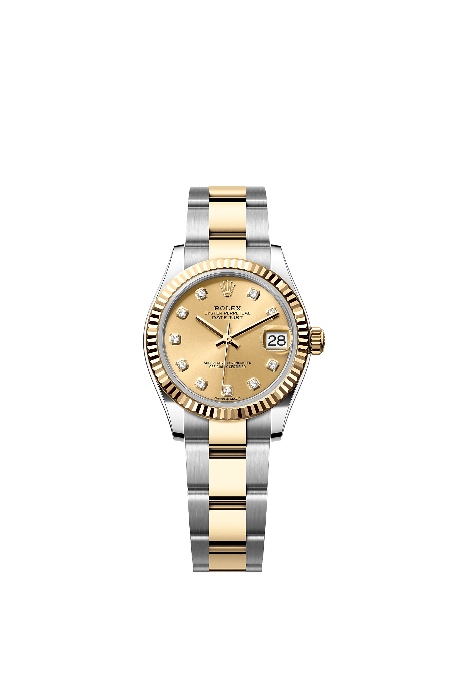 Datejust 31, Oyster, 31 mm, Oystersteel çelik ve sarı altın, Kadran : Pırlantalı, şampanya rengi, Rolex