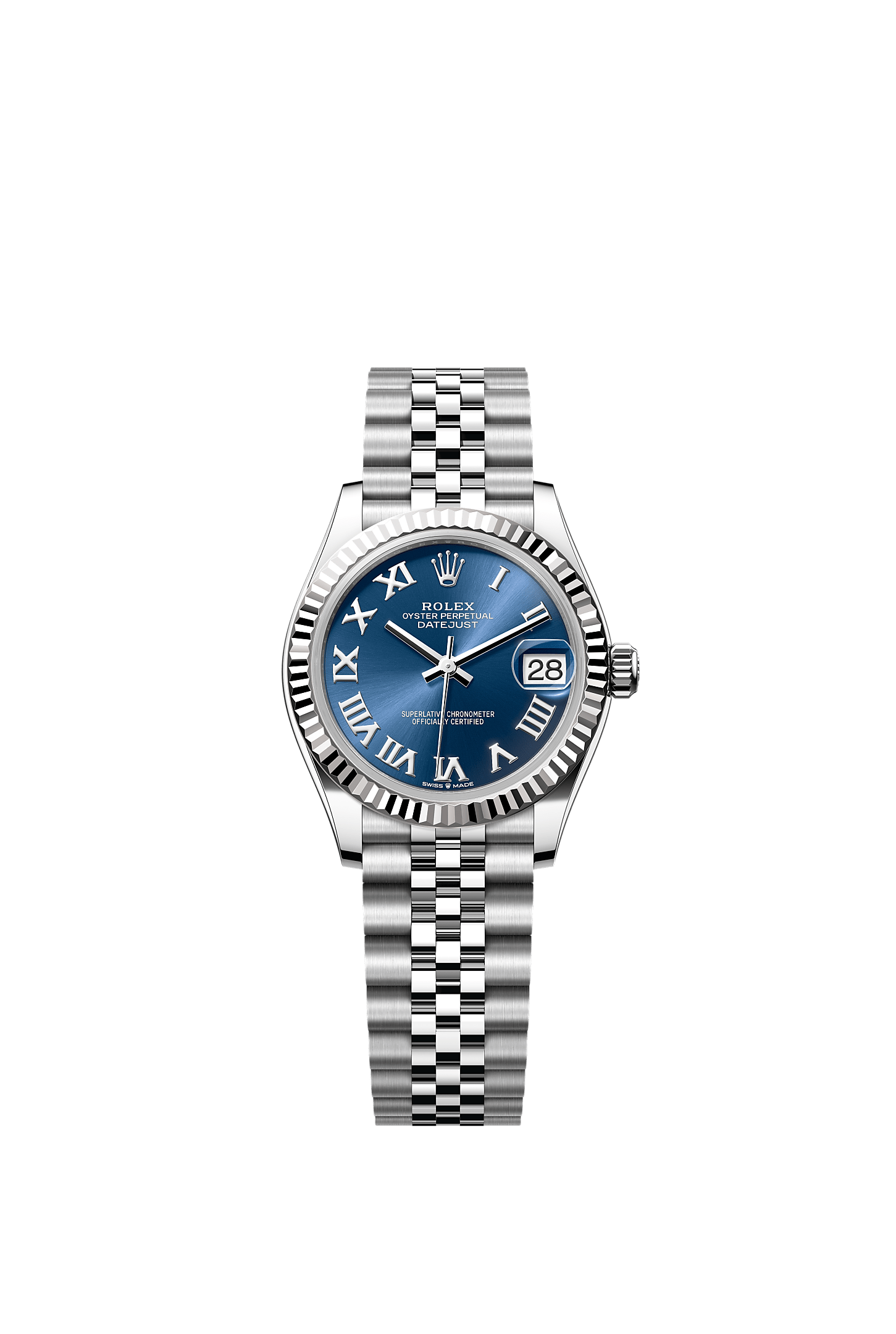 Datejust 31, Oyster, 31 mm, Oystersteel dan emas putih, Permukaan : Biru terang, Rolex