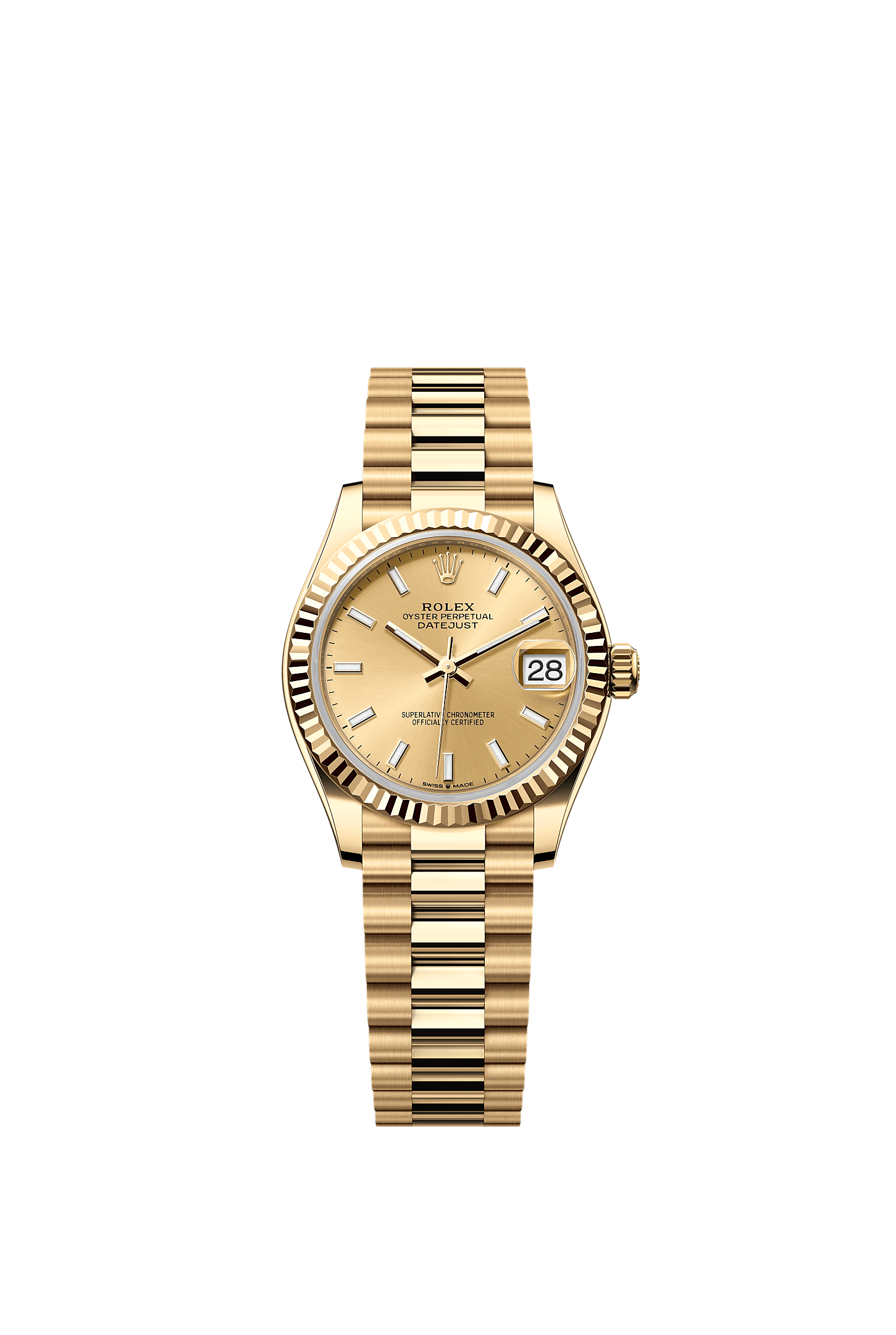 Datejust 31, Oyster, 31 mm, vàng kim, Mặt đồng hồ : Màu Champagne, Rolex
