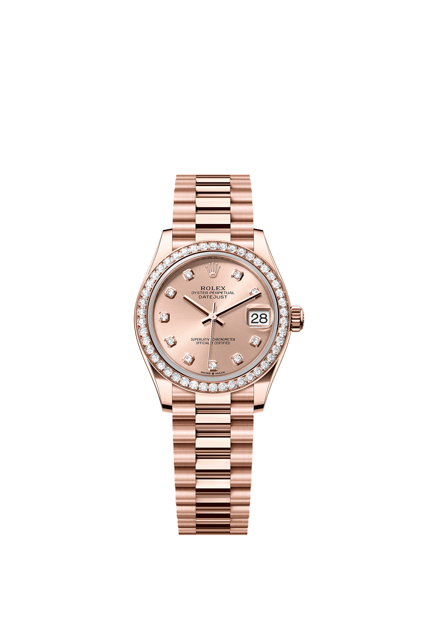 Datejust 31, Oyster, 31 mm, różowe złoto Everose i brylanty, Tarcza : W kolorze rosé, wysadzana brylantami, Rolex