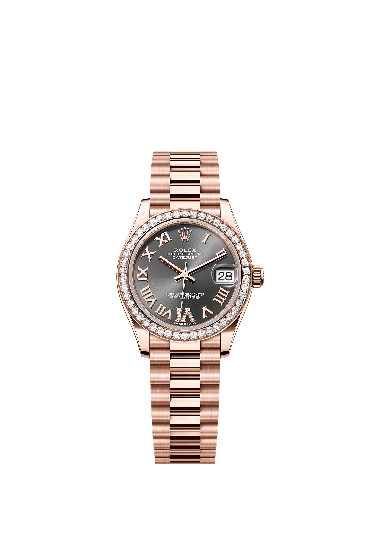 Datejust 31, Oyster, 31 mm, ouro Everose e diamantes, Dial : Cor de ardósia cravejado com diamantes, Rolex