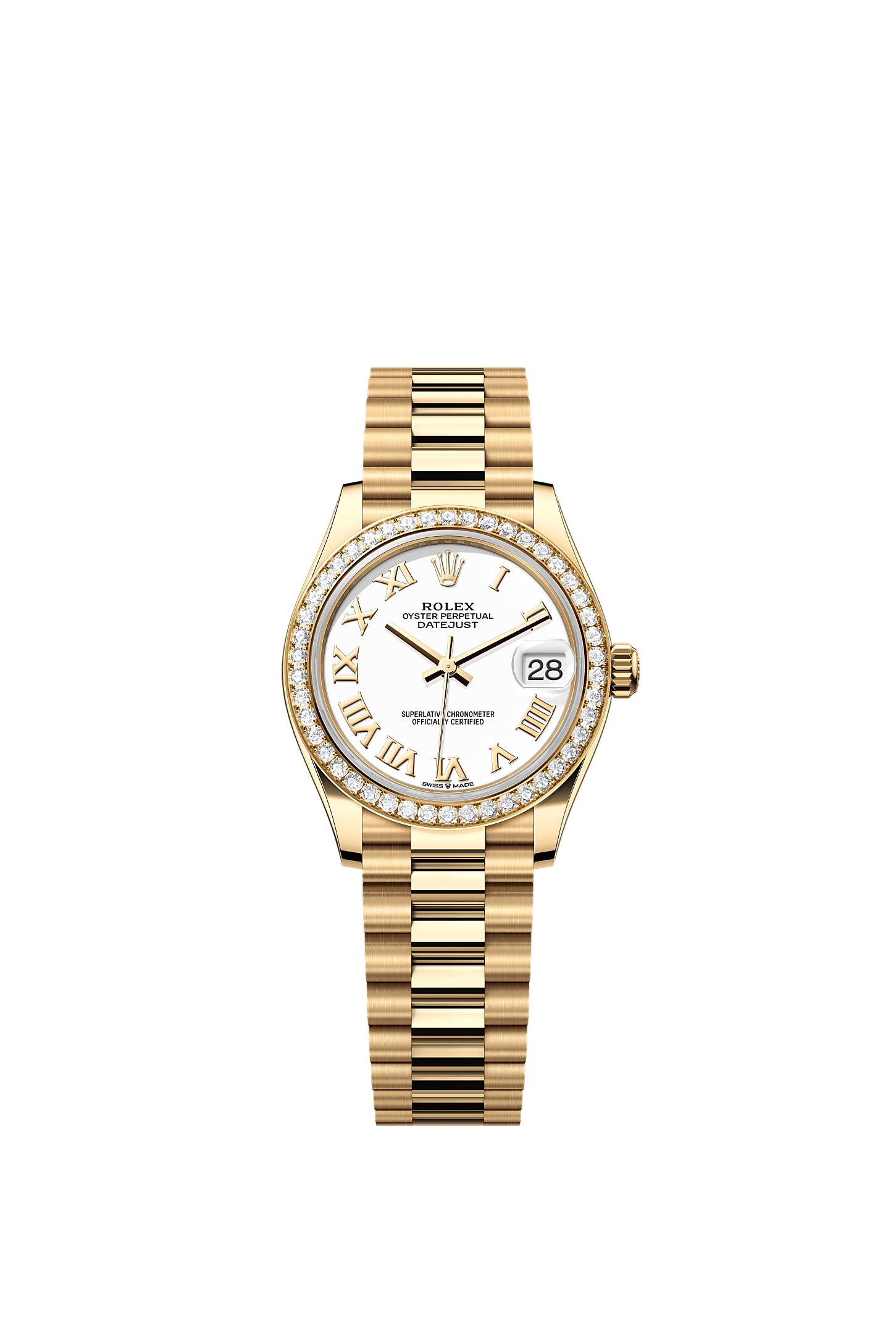 Datejust 31, Oyster, 31 mm, geelgoud en diamanten, Wijzerplaat : Wit, Rolex