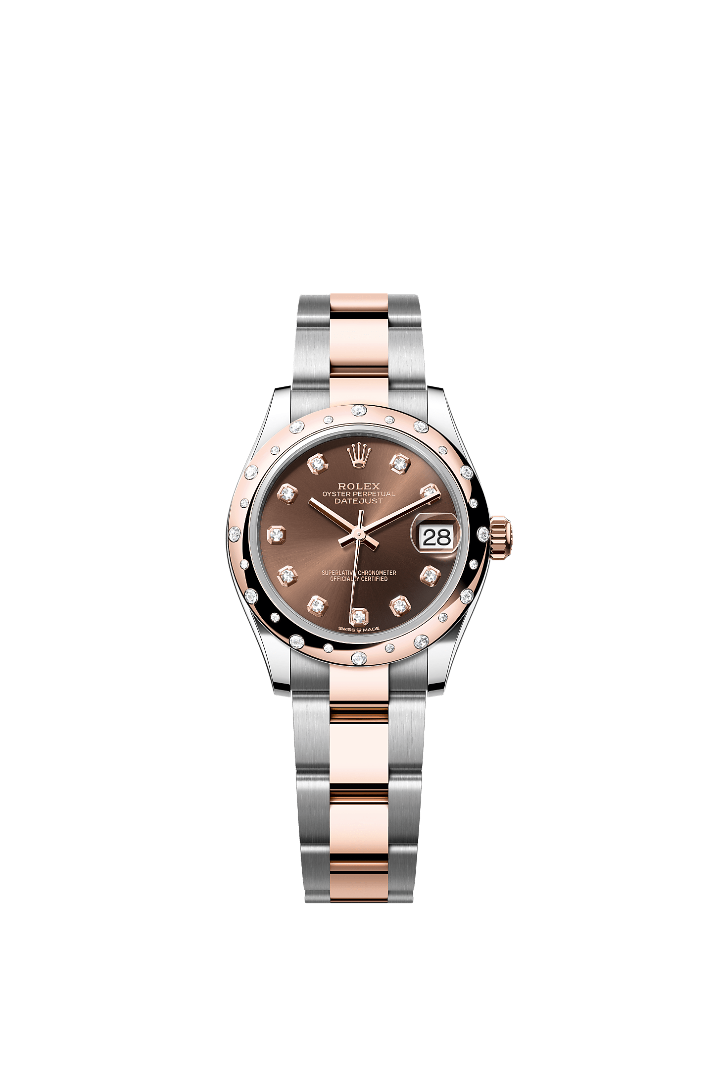 Datejust 31, Oyster, 31 mm, Oystersteel, Everose gold and diamonds, Dial : Chocolate set with diamonds, Rolex