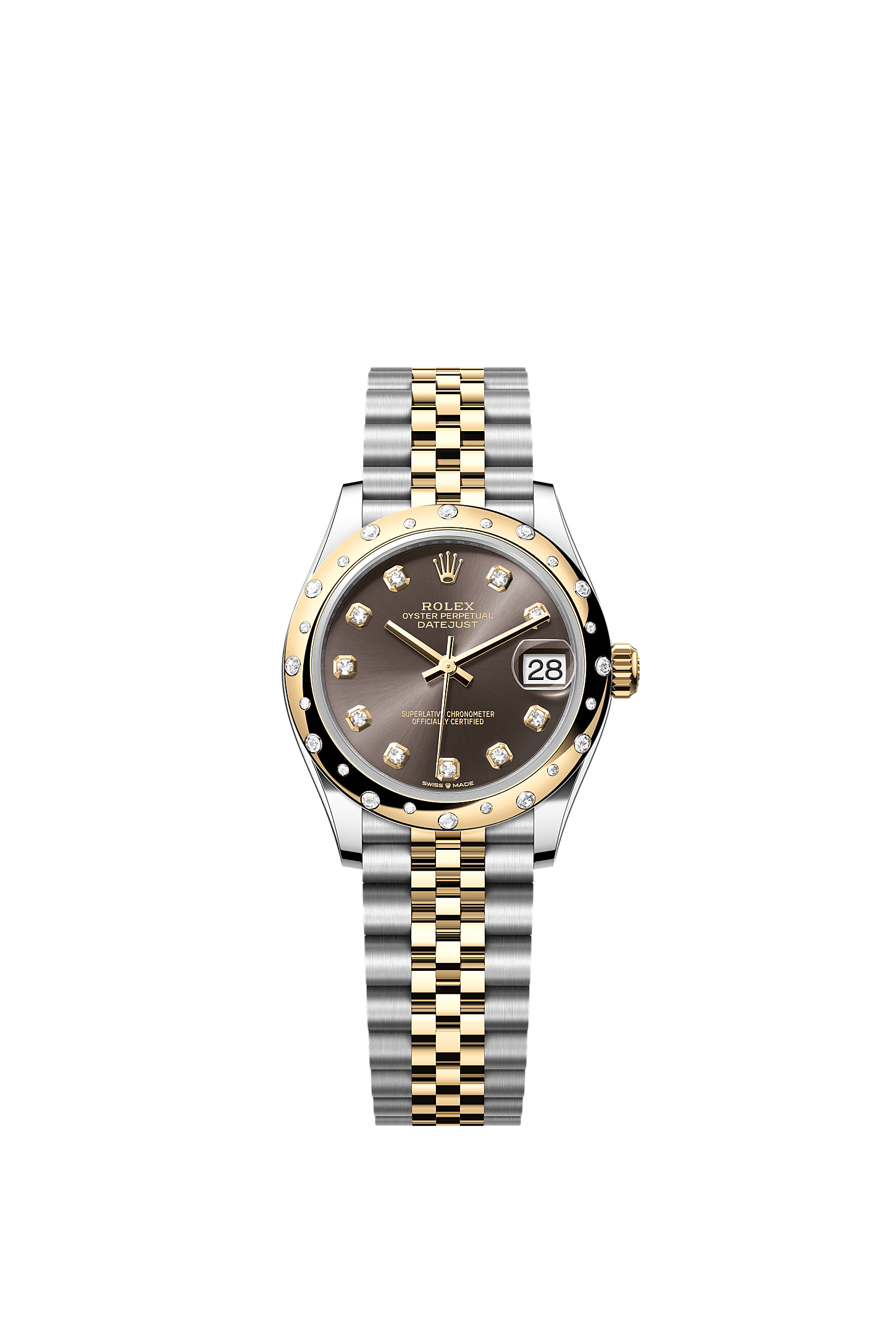 Datejust 31, Oyster, 31 mm, Oystersteel, yellow gold and diamonds, Dial : Dark grey set with diamonds, Rolex