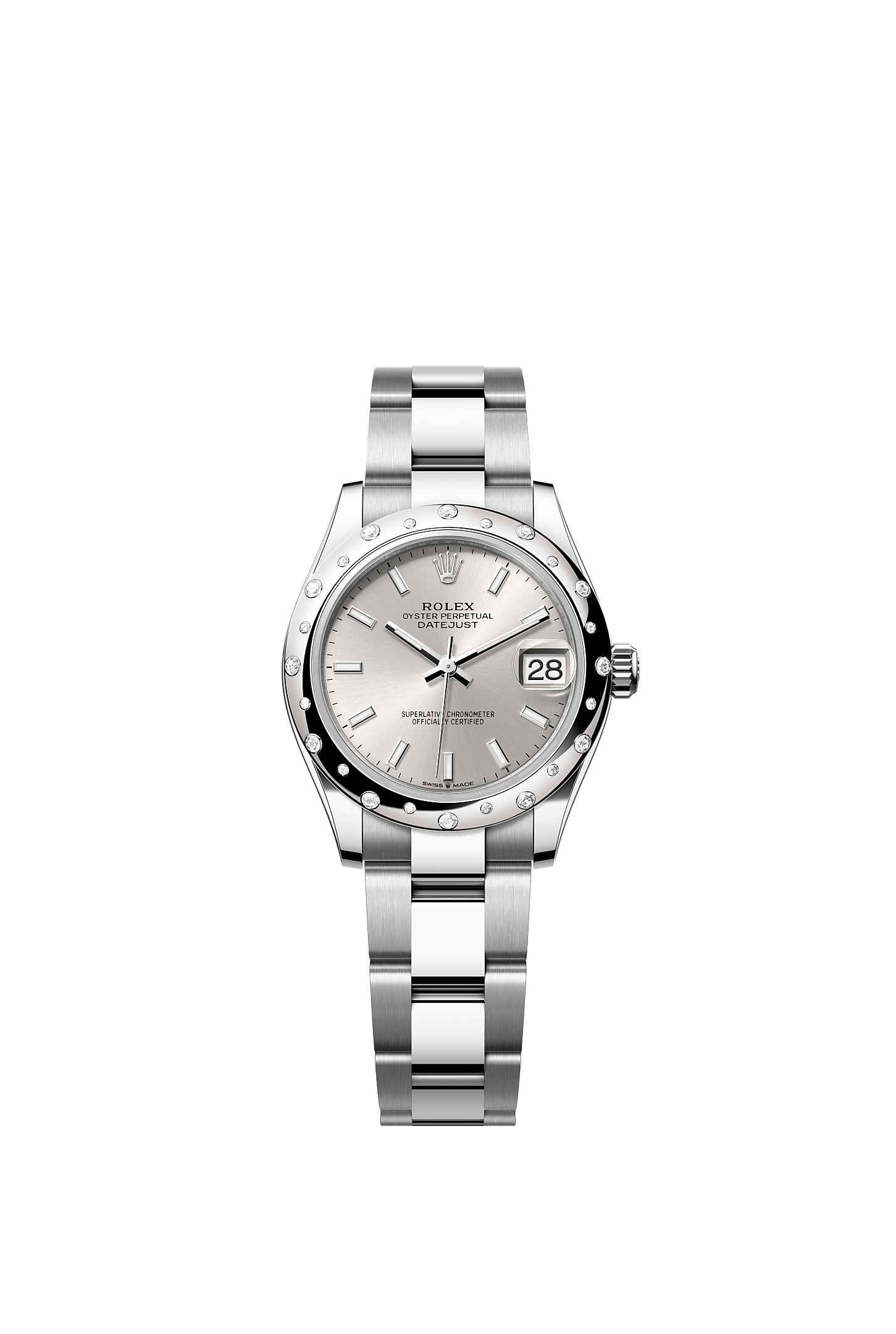 Datejust 31, Oyster, 31 mm, Oystersteel, witgoud en diamanten, Wijzerplaat : Zilverkleurig, Rolex