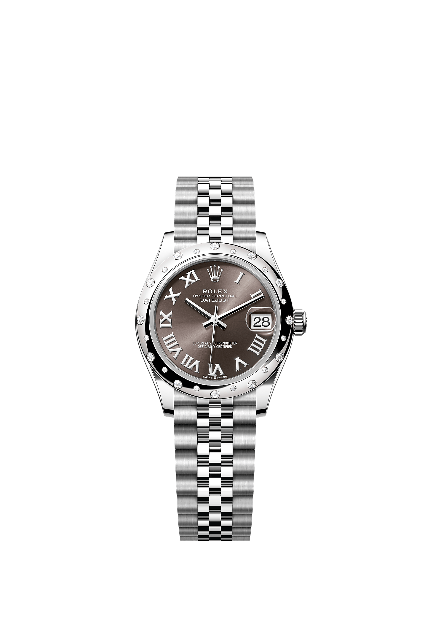 Datejust 31, Oyster, 31 mm, acciaio Oystersteel, oro bianco e diamanti, Quadrante : Dark grey, Rolex