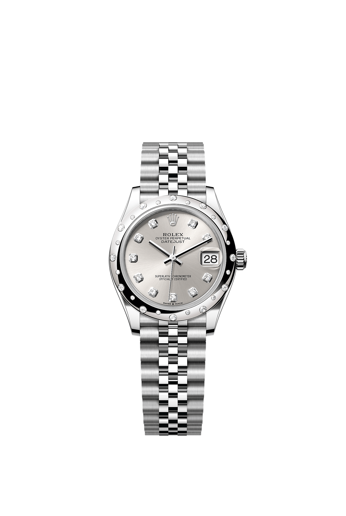 Datejust 31, Oyster, 31 мм, сталь Oystersteel, белое золото и бриллианты, Циферблат : Серебристый, бриллианты, Rolex