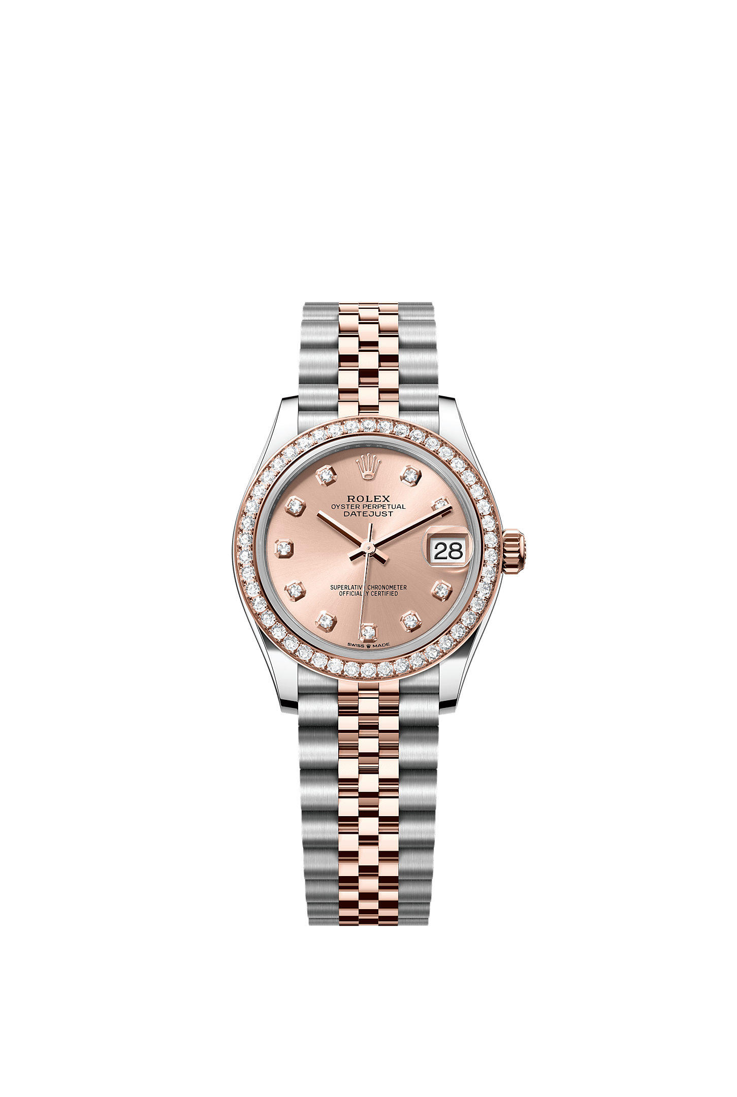 Datejust 31, Oyster, 31 mm, acier Oystersteel, or Everose et diamants, Cadran : Couleur rosé, serti de diamants, Rolex