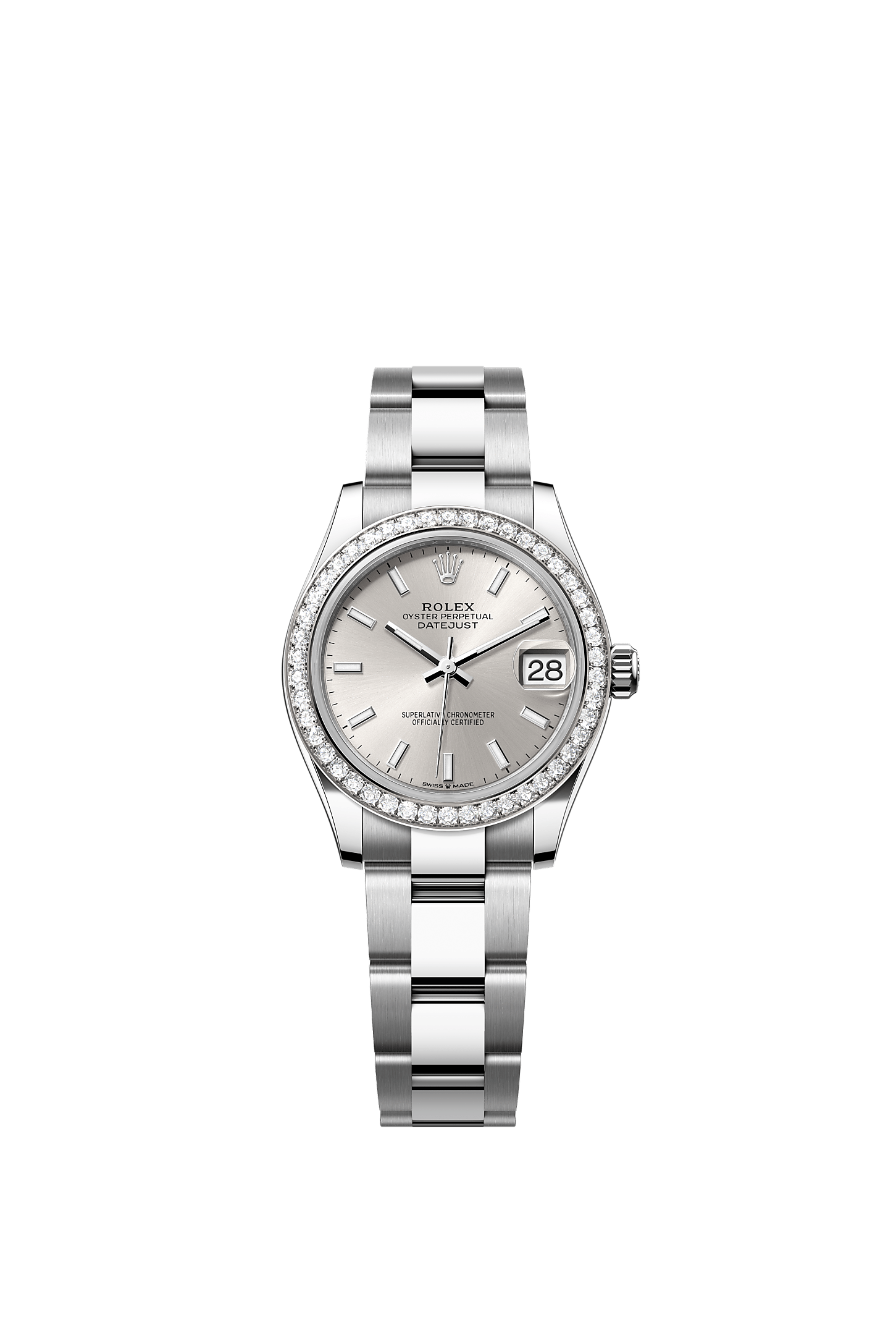 Datejust 31, Oyster, 31 mm, Oystersteel, witgoud en diamanten, Wijzerplaat : Zilverkleurig, Rolex