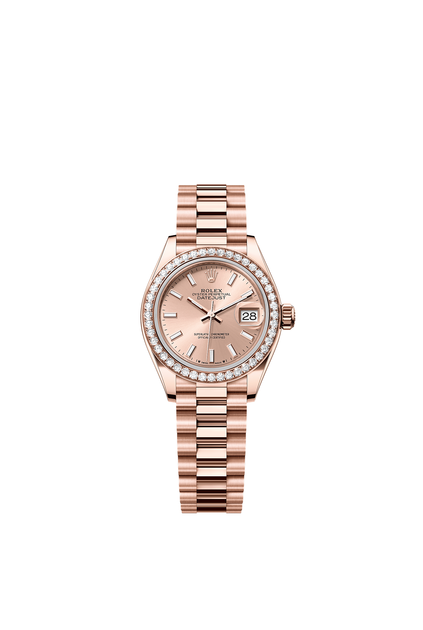 Lady-Datejust, Oyster, 28 mm, Everose-Gold mit Diamanten, Zifferblatt : Farbe Rosé, Rolex