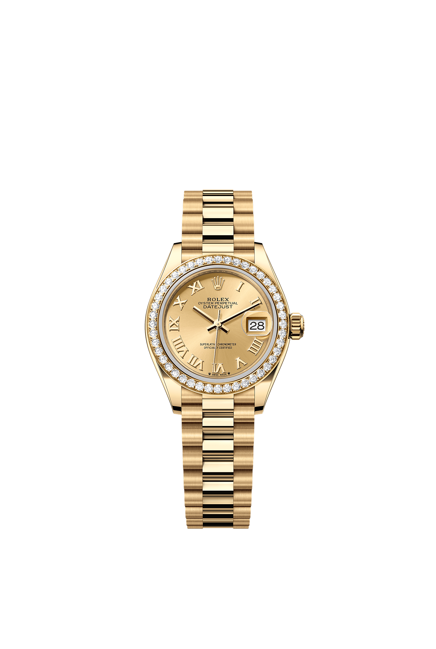 Lady-Datejust, Oyster, 28 mm, żółte złoto i brylanty, Tarcza : Kolor szampana, Rolex