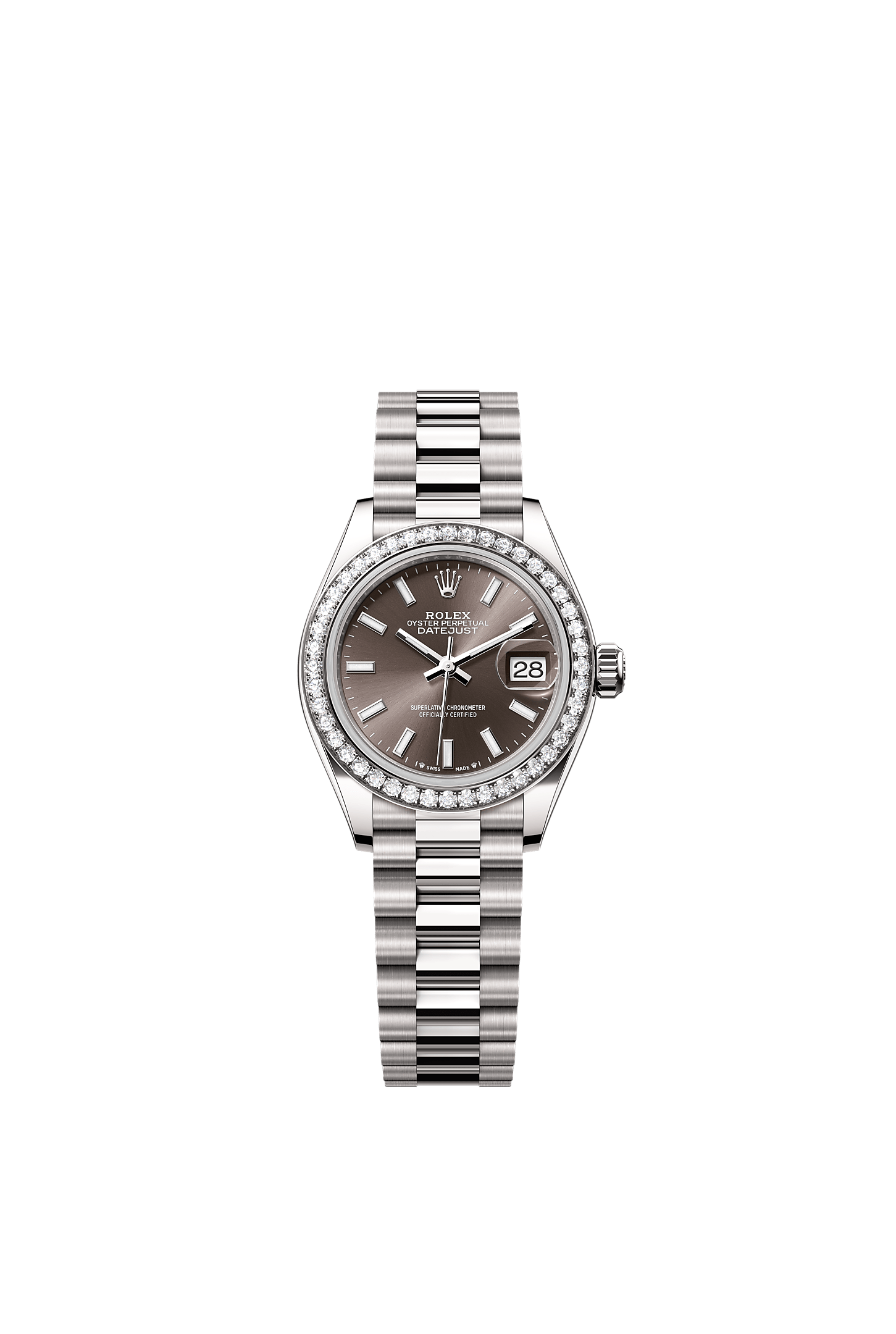 Lady-Datejust, Oyster, 28 mm, beyaz altın ve pırlanta, Kadran : Koyu gri, Rolex