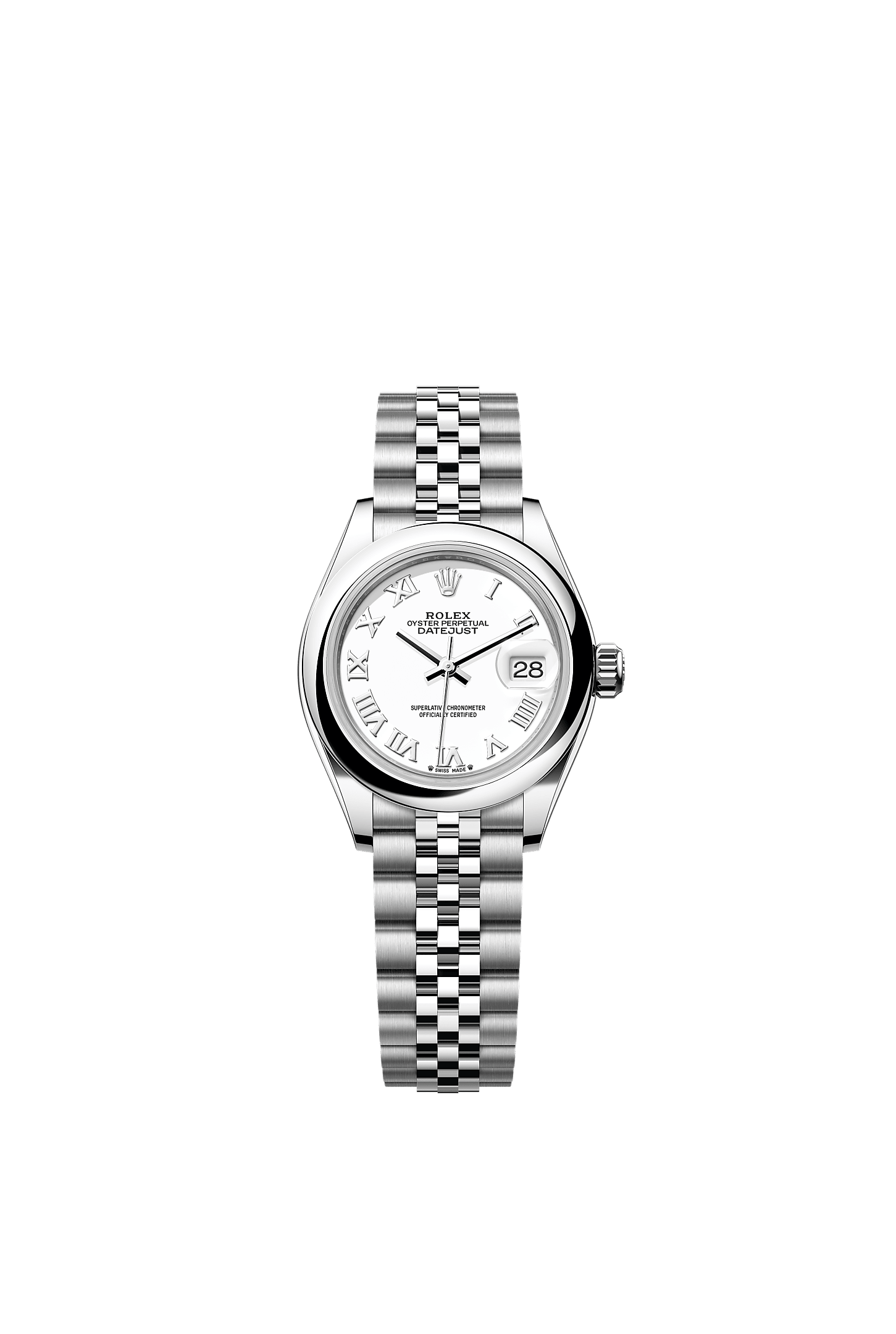 Lady-Datejust, Oyster, 28 mm, Oystersteel çelik, Kadran : Beyaz, Rolex