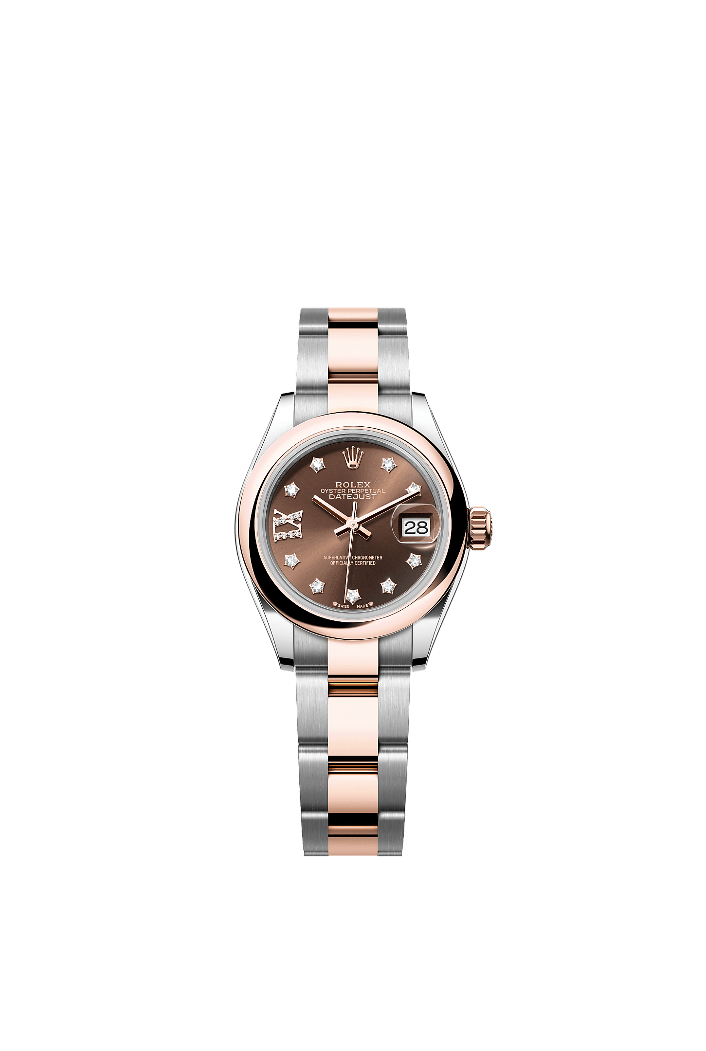 Lady-Datejust, Oyster, 28 мм, сталь Oystersteel и золото Everose, Циферблат : Цвета шоколада, бриллианты, Rolex