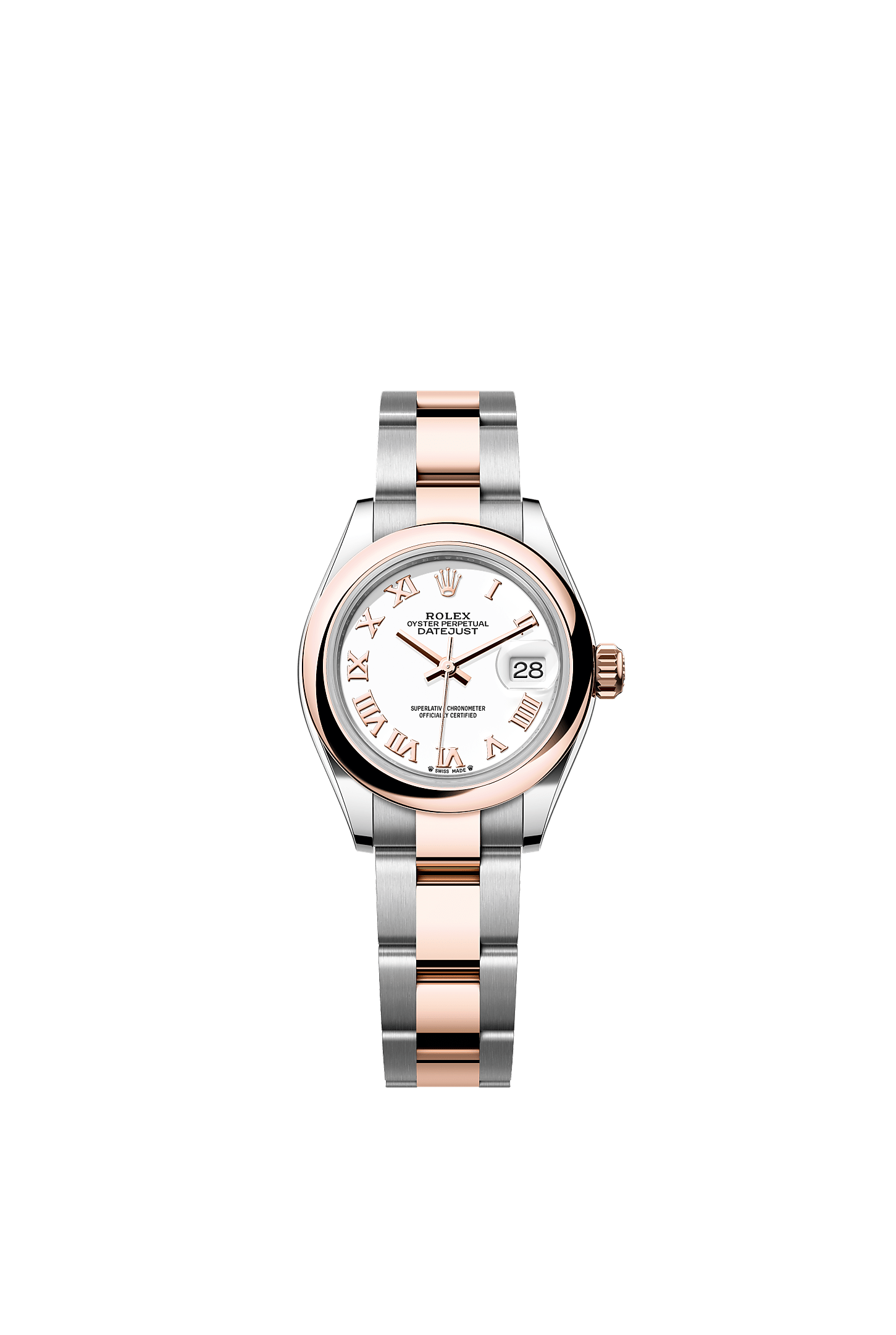 Lady-Datejust, Oyster, 28 mm, thép Oystersteel và vàng Everose, Mặt đồng hồ : Màu trắng, Rolex