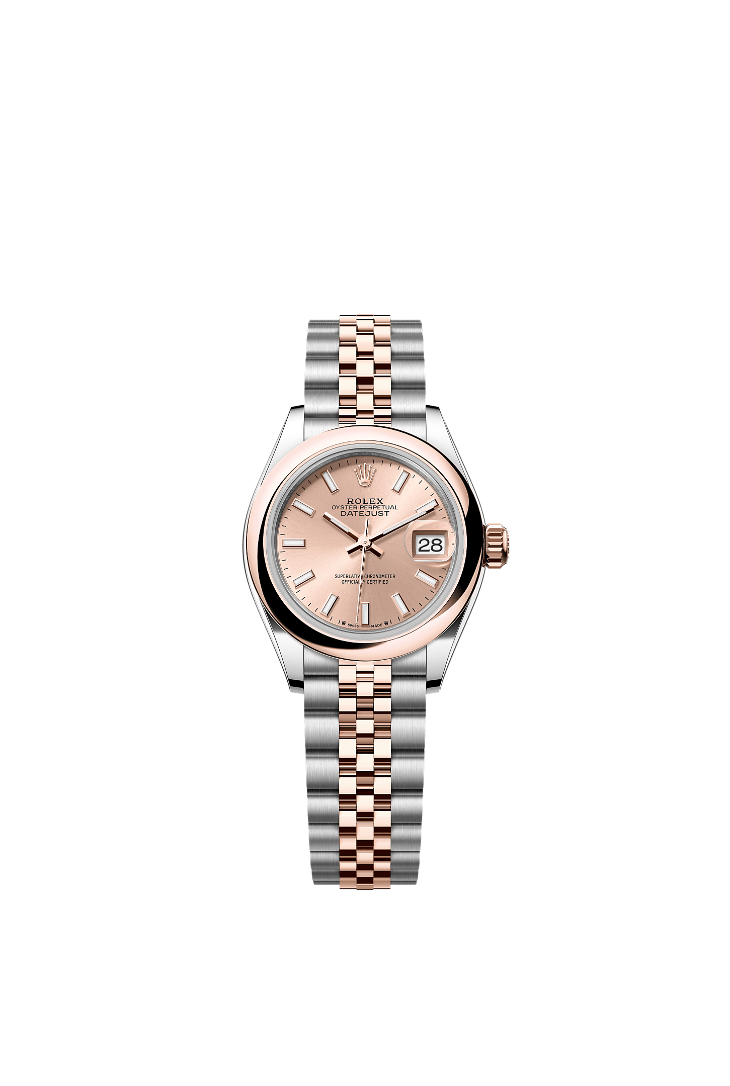 Lady-Datejust, Oyster, 28 mm, acero Oystersteel y oro Everose, Esfera : Color «rosé», Rolex