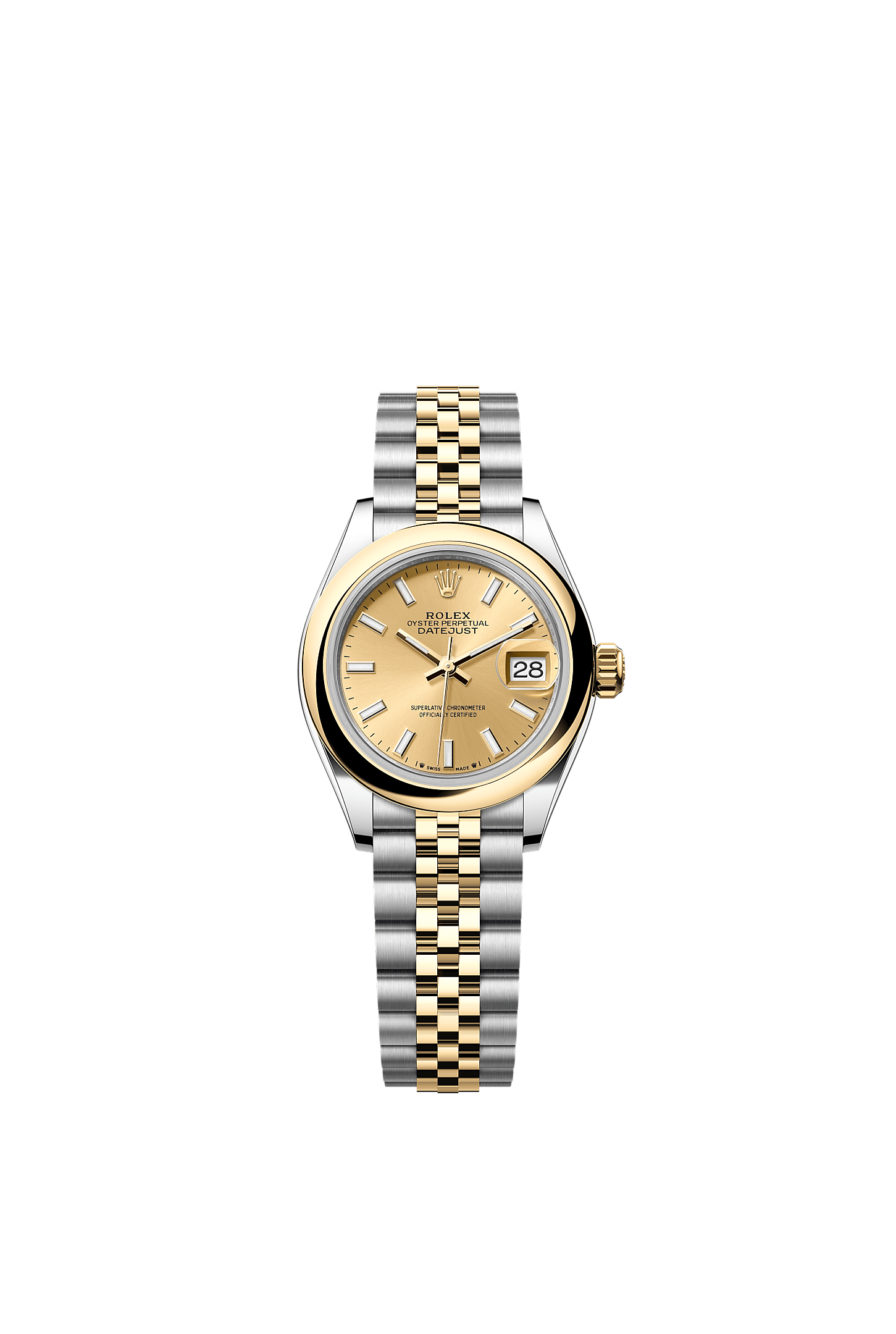 Lady-Datejust, Oyster, 28 mm, Oystersteel dan emas kuning, Permukaan : Warna champagne, Rolex