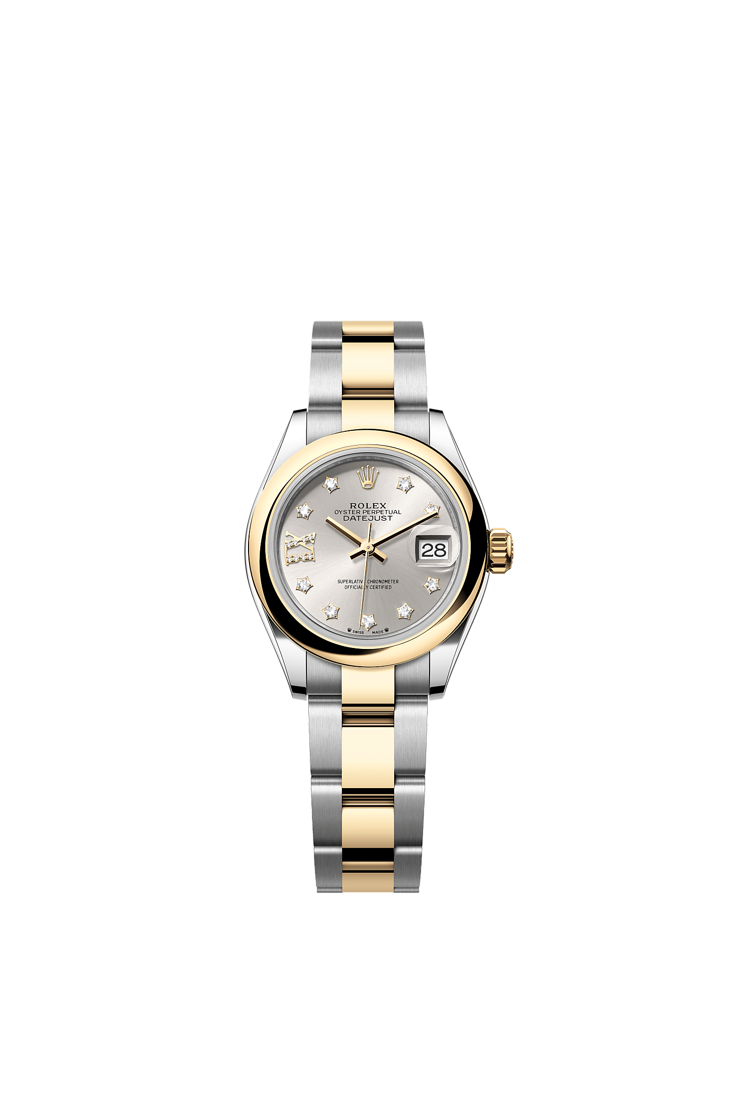 Lady-Datejust, Oyster, 28 mm, Oystersteel and yellow gold, Dial : Silver set with diamonds, Rolex