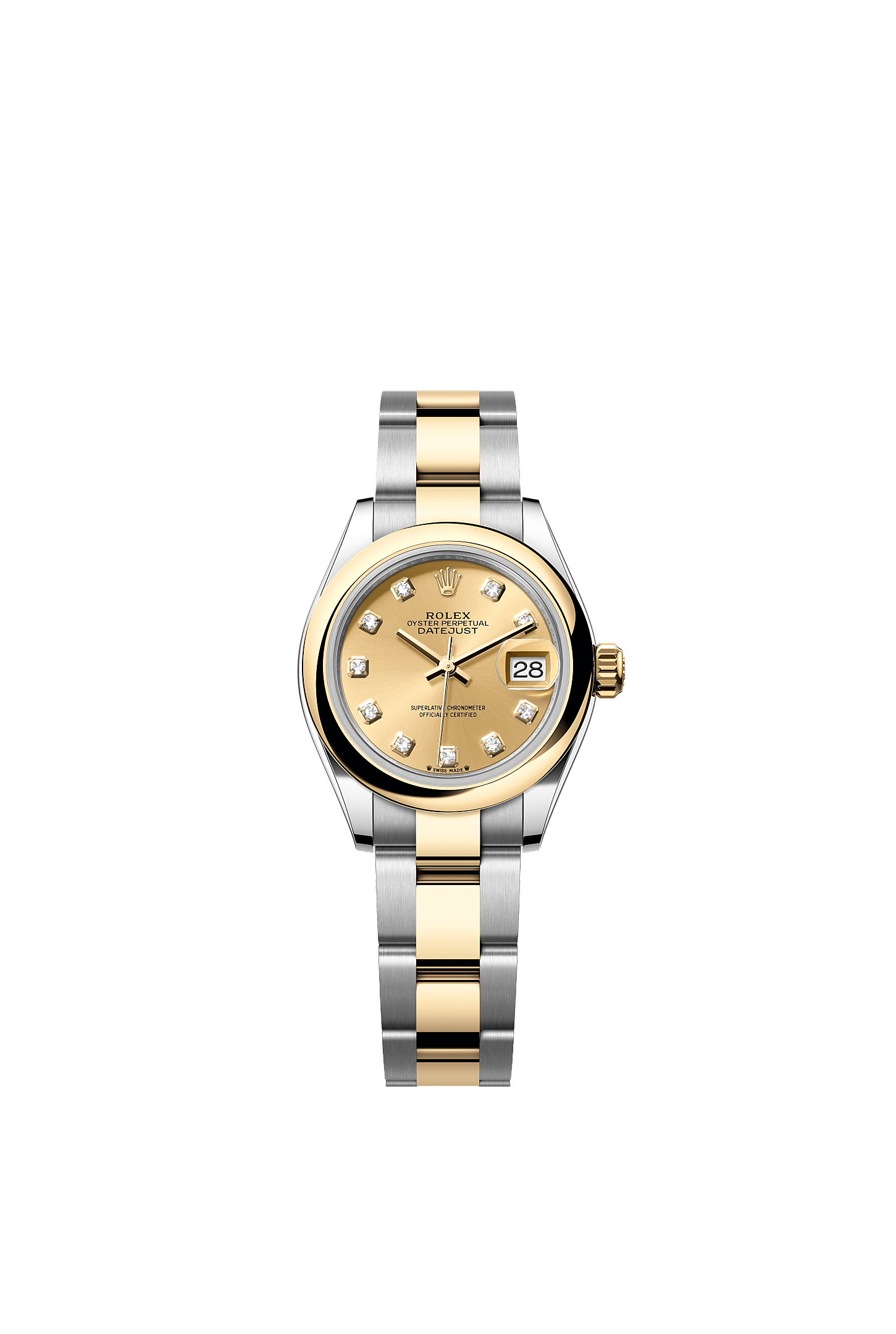 Lady-Datejust, Oyster, 28 мм, сталь Oystersteel и желтое золото, Циферблат : Цвета шампанского, бриллианты, Rolex