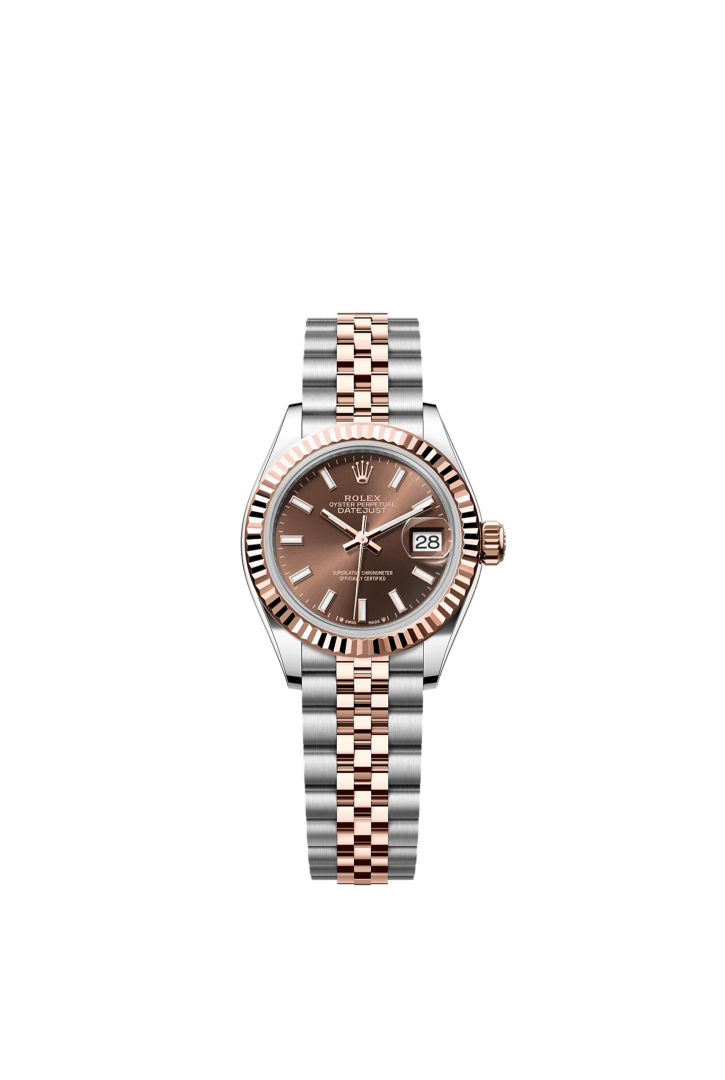 Lady-Datejust, Oyster 28 mm, acier Oystersteel et or Everose, Cadran : Chocolat, Rolex