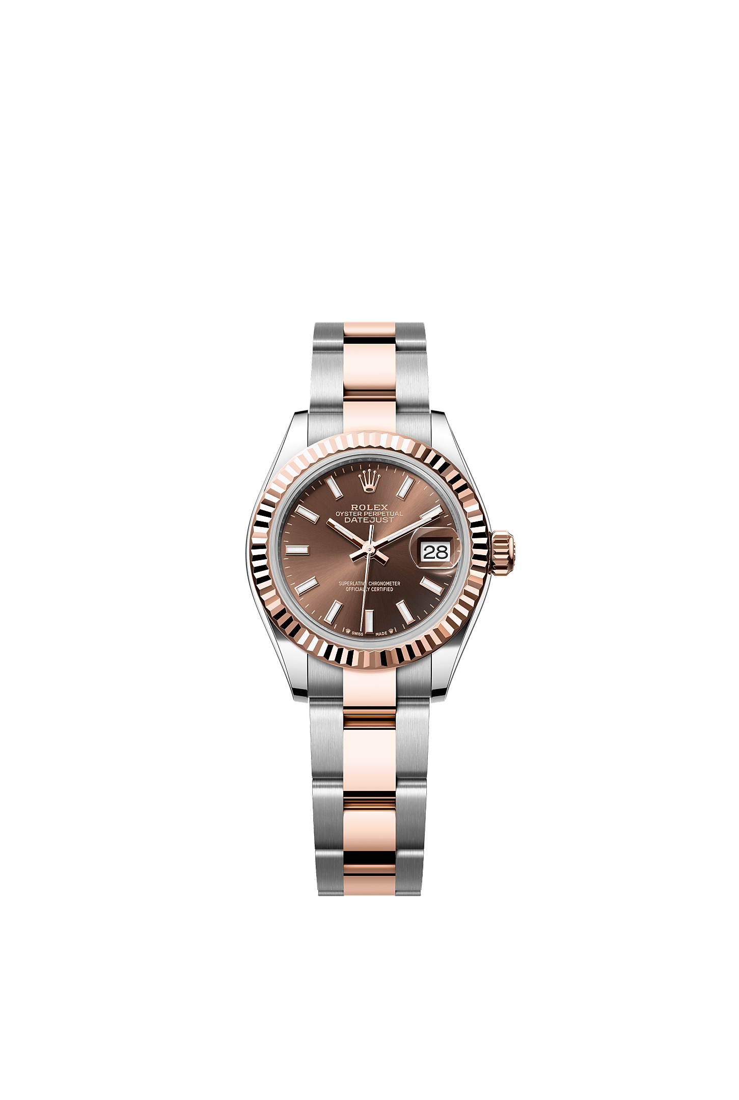 Lady-Datejust, Oyster, 28 mm, Oystersteel and Everose gold, Dial : Chocolate, Rolex