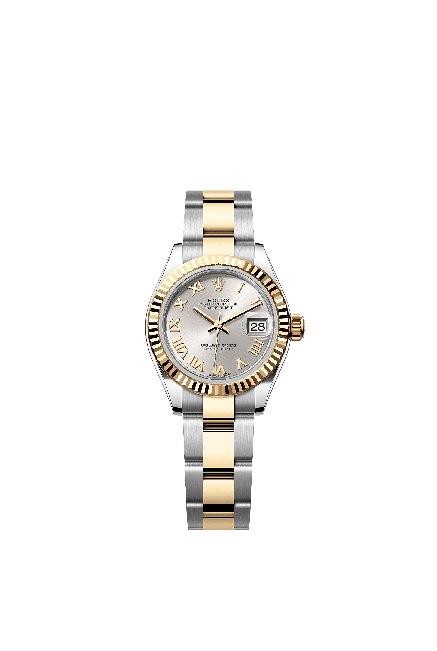 Lady-Datejust, Oyster, 28 mm, Oystersteel and yellow gold, Dial : Silver, Rolex