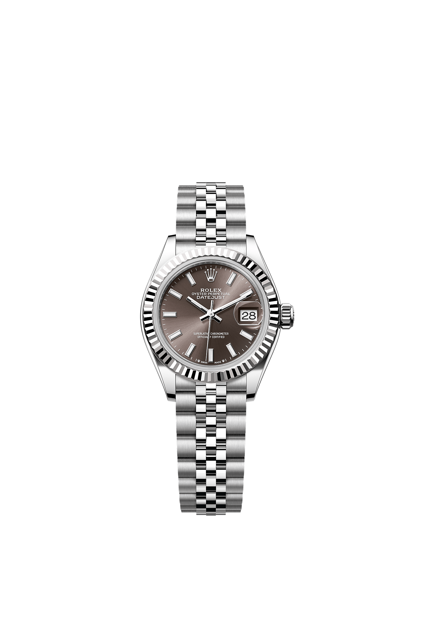 Lady-Datejust, Oyster, 28 мм, сталь Oystersteel и белое золото, Циферблат : Темно-серый, Rolex