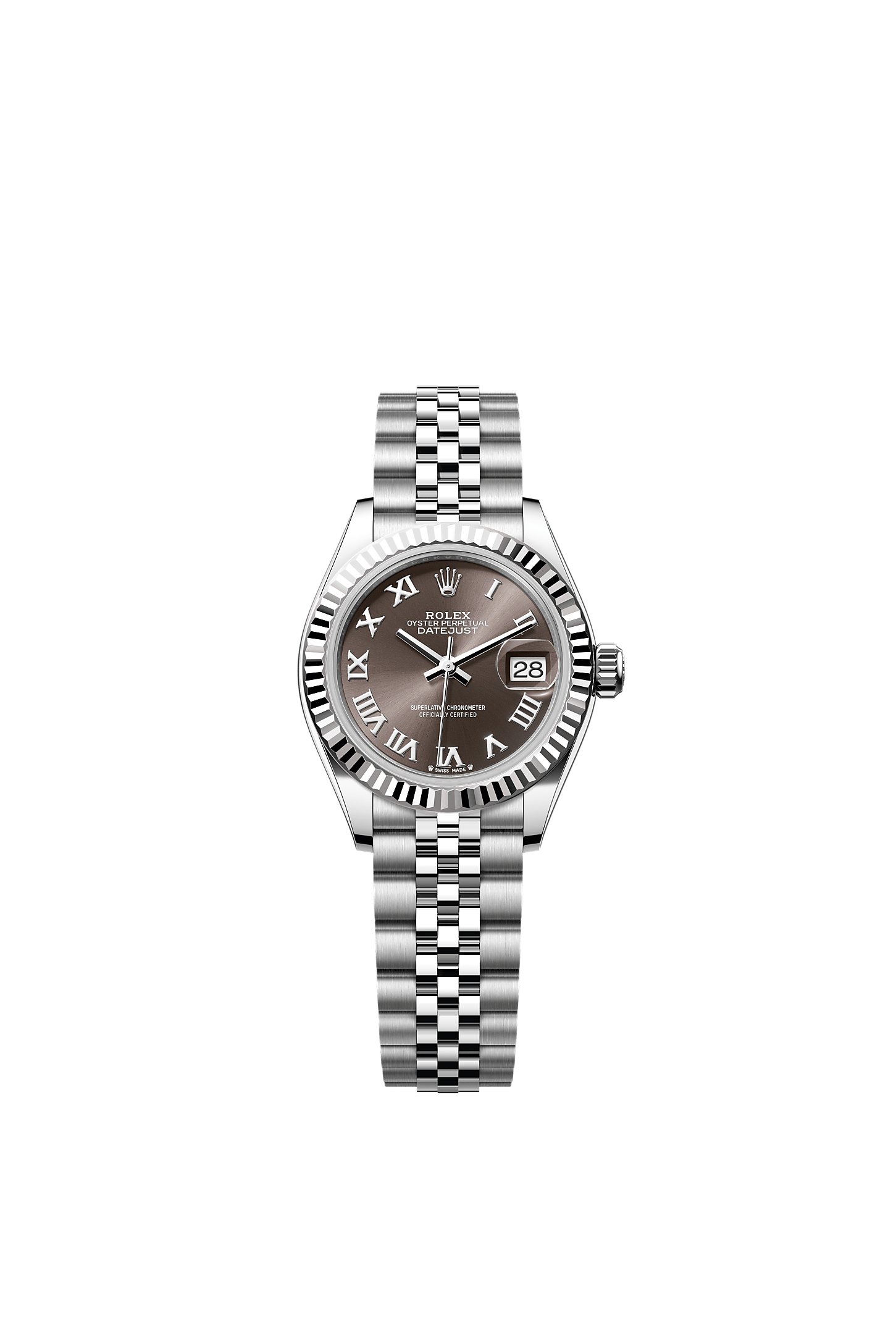Lady-Datejust, Oyster, 28 mm, Oystersteel çelik ve beyaz altın, Kadran : Koyu gri, Rolex