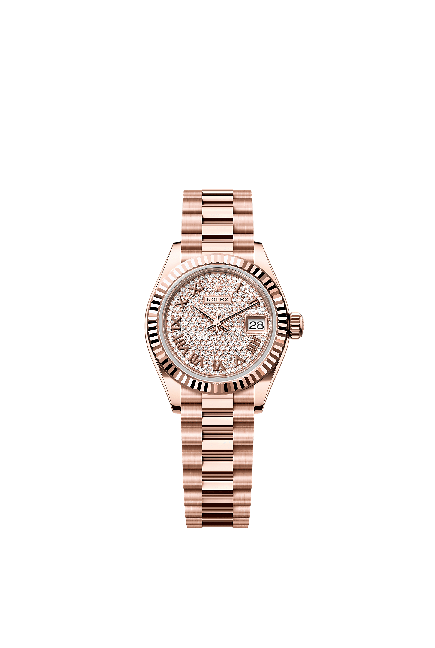 Lady-Datejust, Oyster, 28 mm, oro Everose, Esfera : Pavé diamantes, Rolex