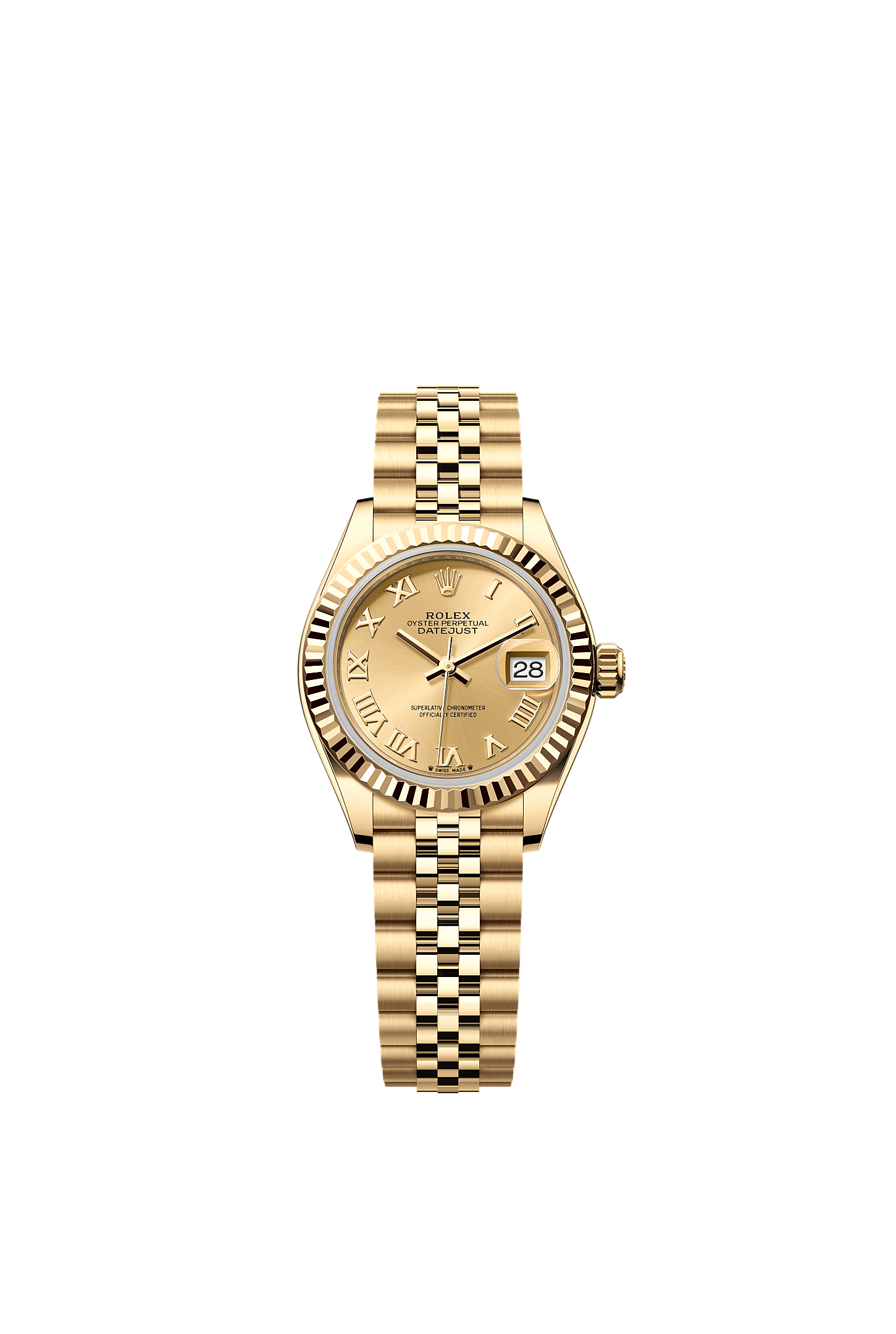 Lady-Datejust, Oyster, 28 mm, emas kuning, Dial : Berwarna sampanye, Rolex