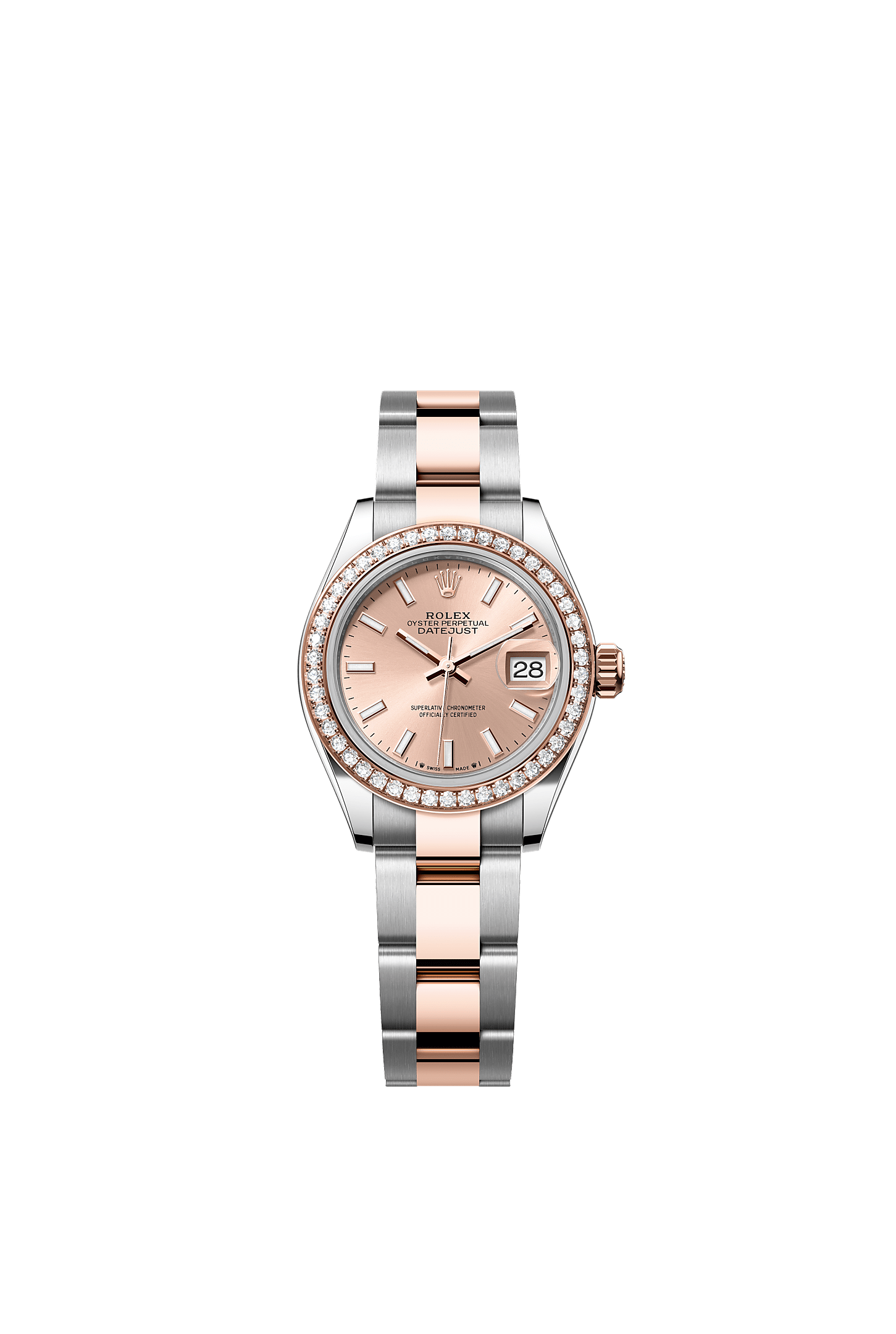 Lady-Datejust, Oyster, 28 mm, Oystersteel, Everose gold and diamonds, Dial : Rosé-colour, Rolex