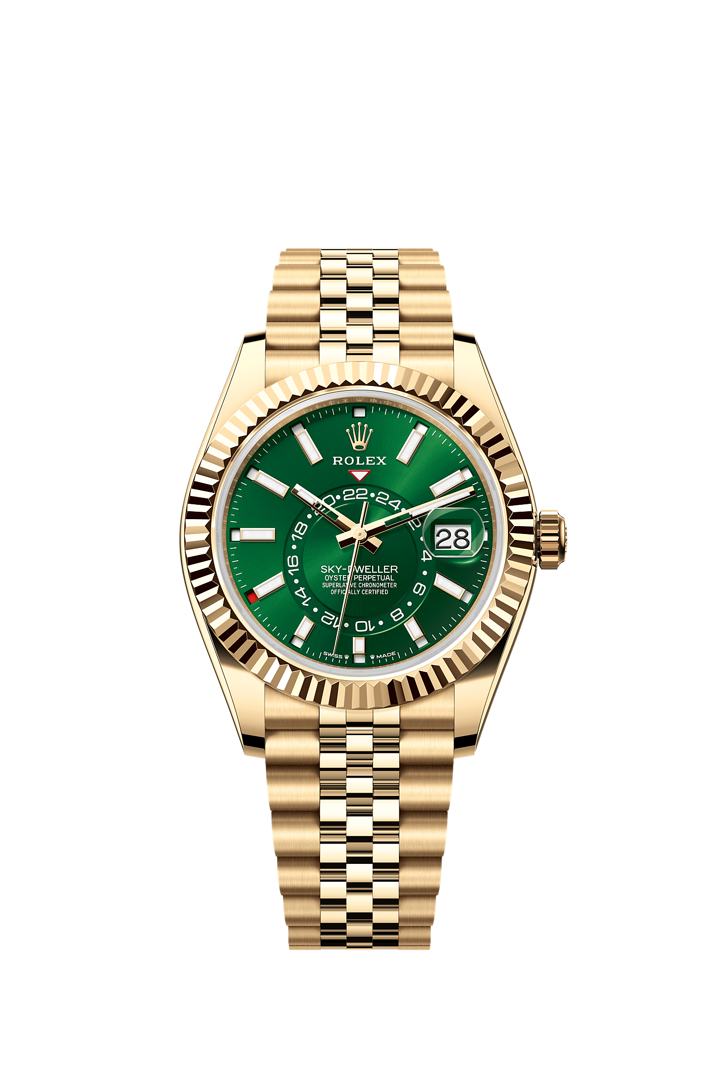 Sky-Dweller, Oyster, 42 mm, yellow gold, Dial : Bright green, Rolex