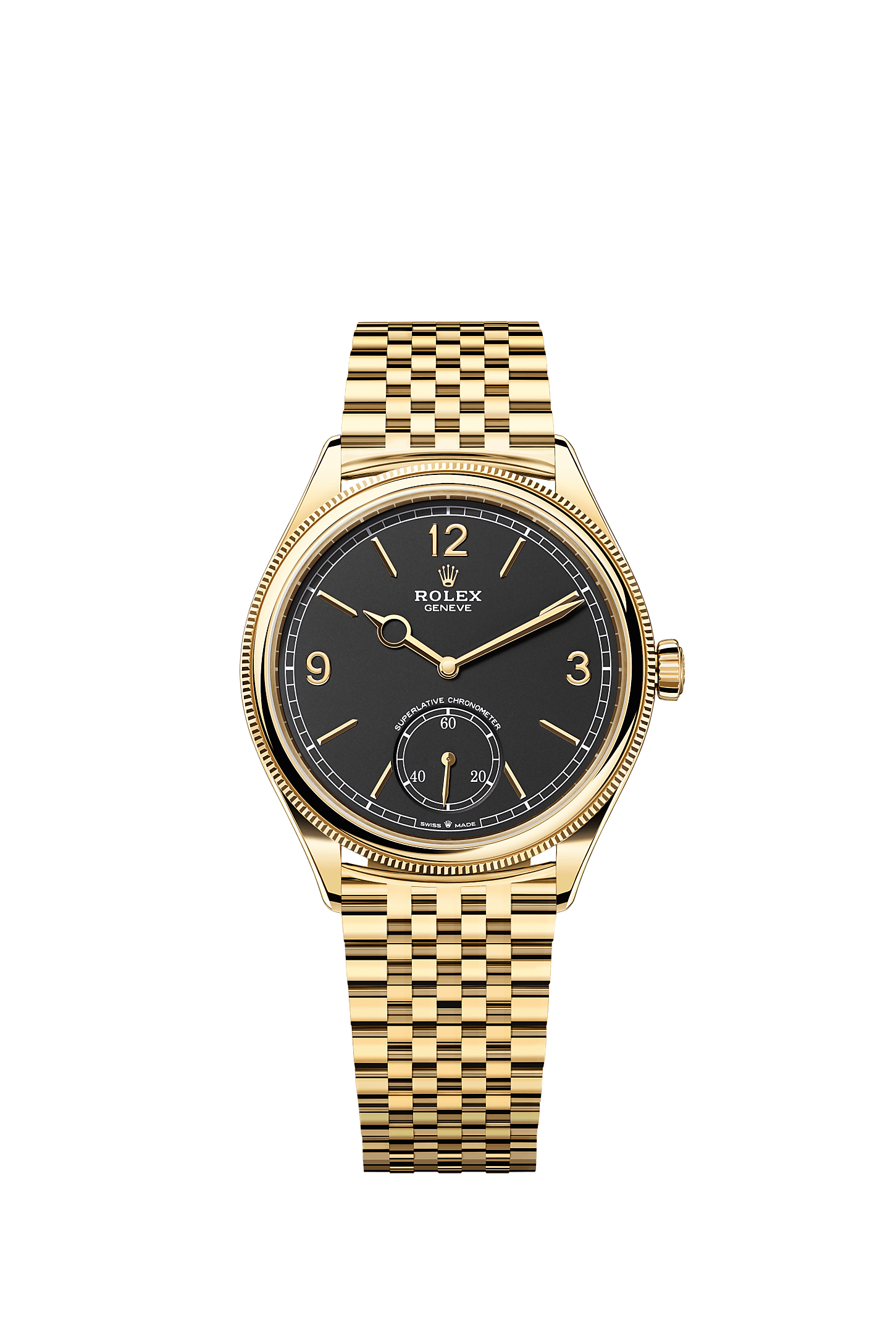1908, 39 mm, 18 ct yellow gold, polished finish, Dial : Intense black, Rolex