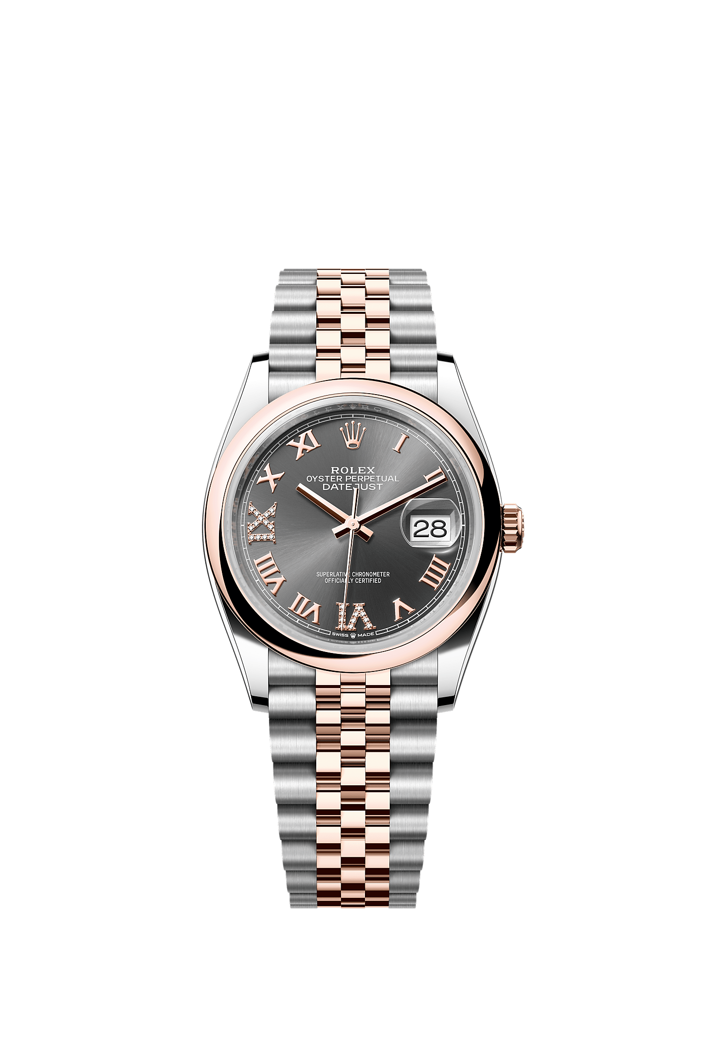 Datejust 36, Oyster, 36 mm, Oystersteel dan emas Everose, Dial : Tampilan <i>slate</i> dengan berlian, Rolex
