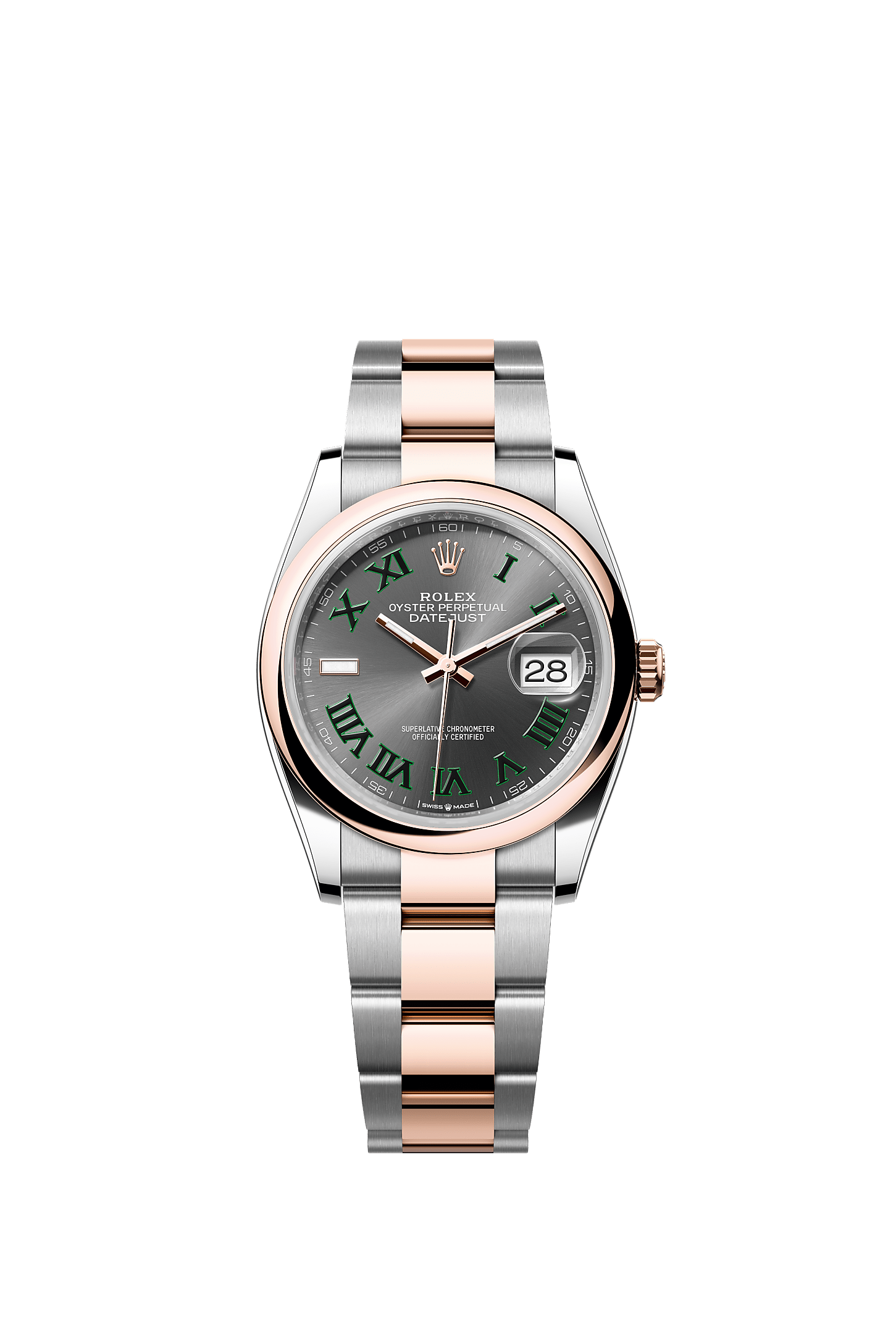 Datejust 36, Oyster, 36 mm, Oystersteel en Everose-goud, Wijzerplaat : Leigrijs, Rolex