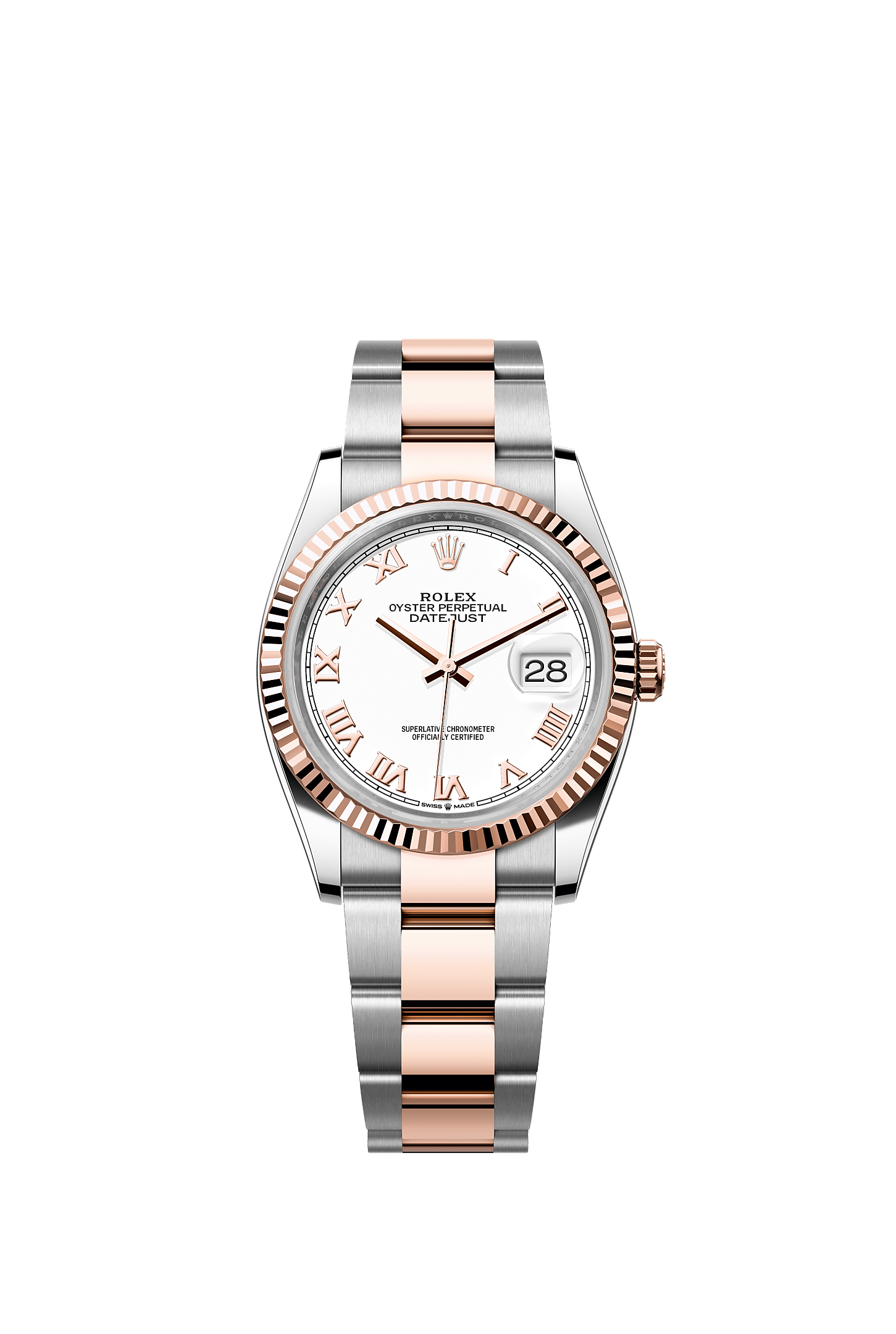 Datejust 36, Oyster, 36 mm, aço Oystersteel e ouro Everose, Mostrador : Branco, Rolex