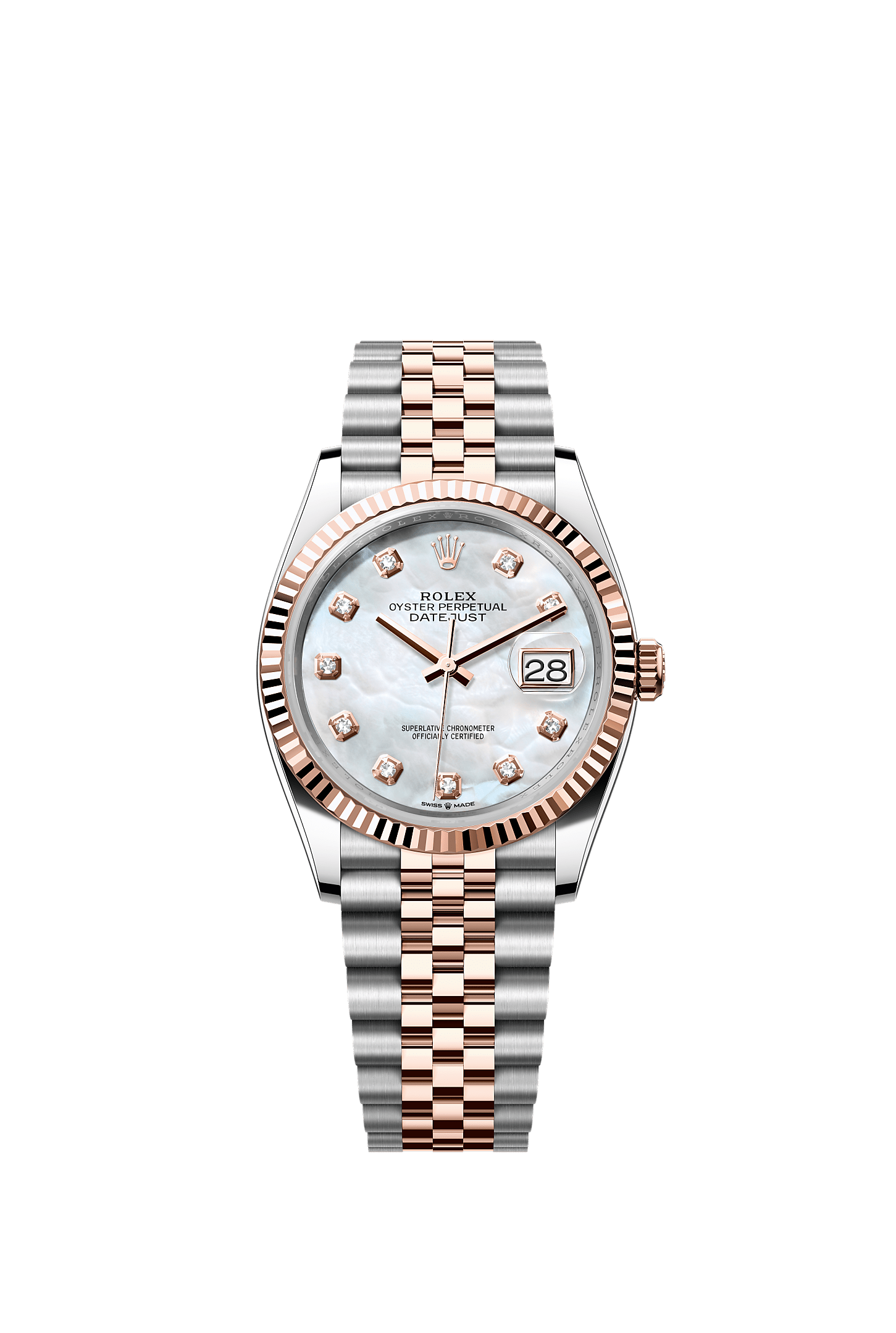 Datejust 36, Oyster, 36 мм, сталь Oystersteel и золото Everose, Циферблат : Белый перламутровый, бриллианты, Rolex