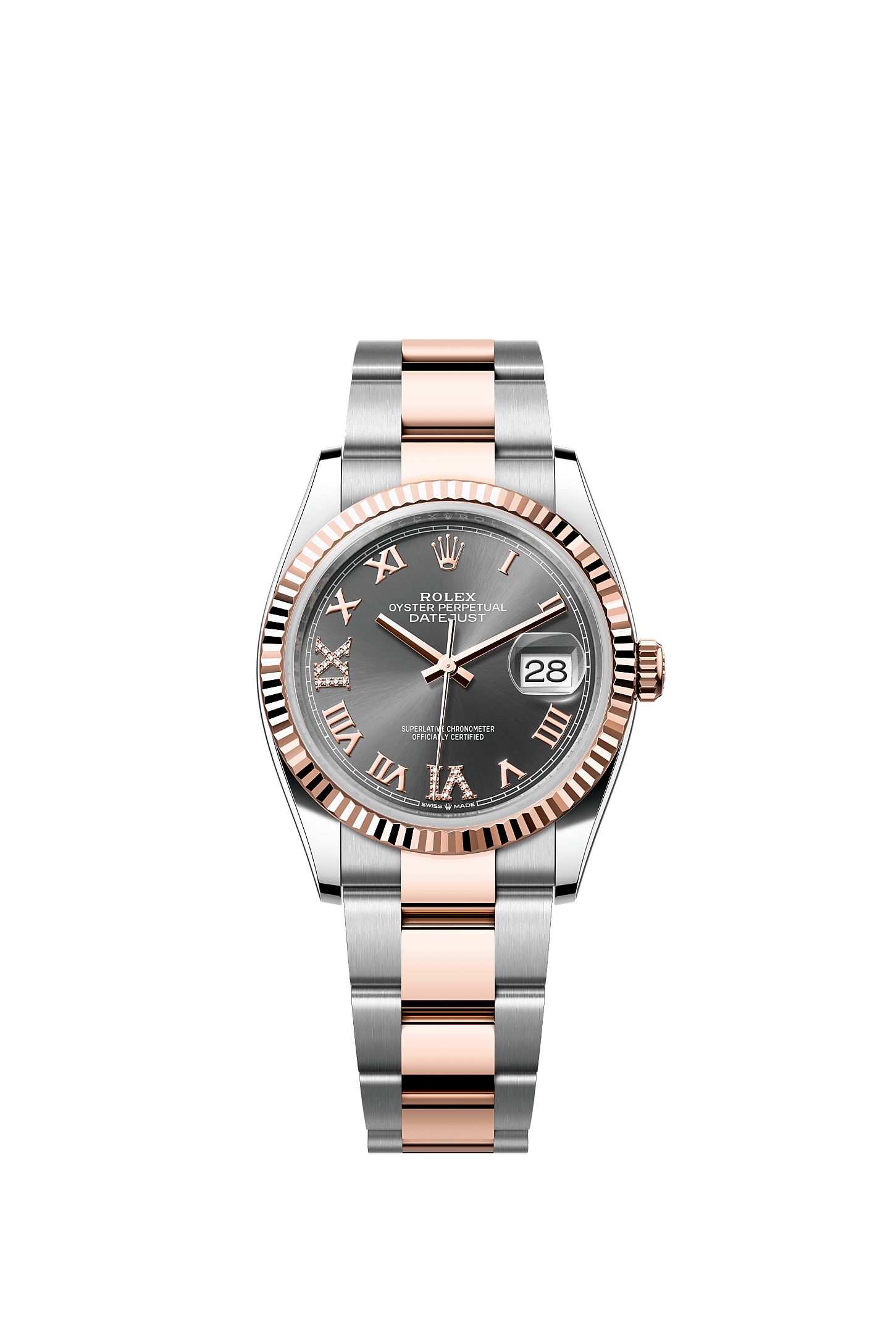 Datejust 36, Oyster, 36 mm, acciaio Oystersteel e oro Everose, Quadrante : Ardesia con diamanti, Rolex