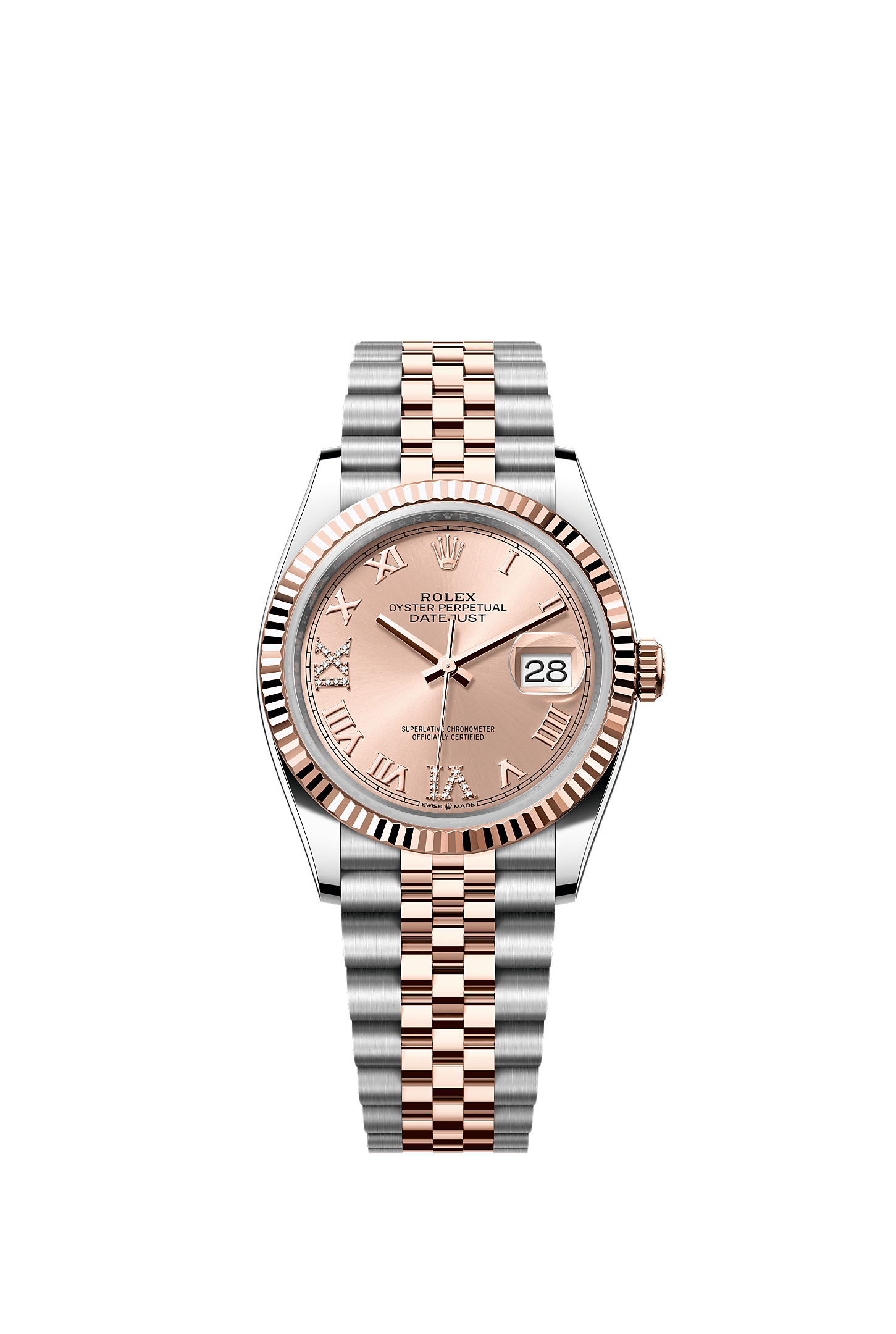 Datejust 36, Oyster, 36 mm, Oystersteel and Everose gold, Dial : Rosé-colour set with diamonds, Rolex