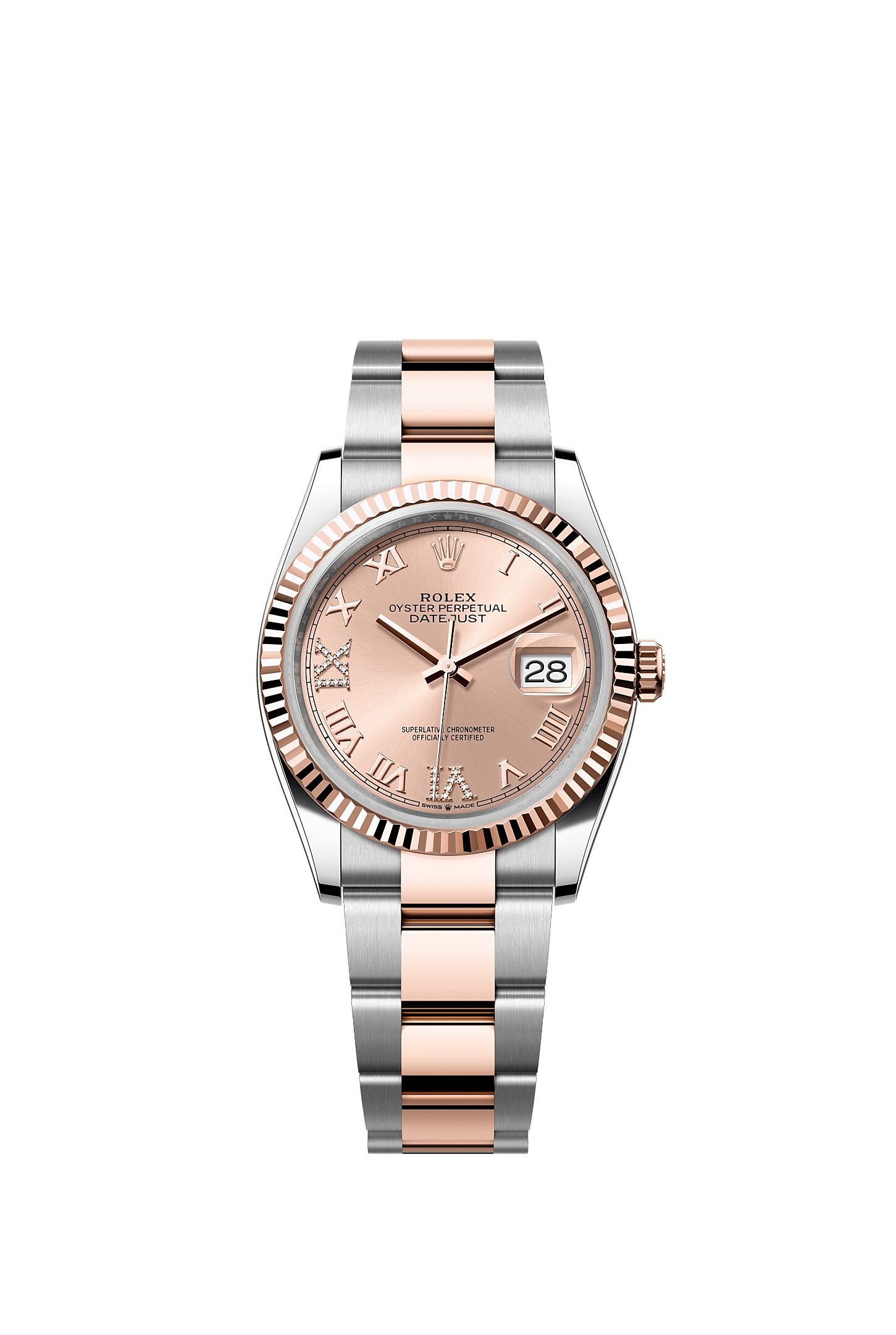 Datejust 36, Oyster, 36 mm, Oystersteel en Everose-goud, Wijzerplaat : Rosékleurig bezet met diamanten, Rolex